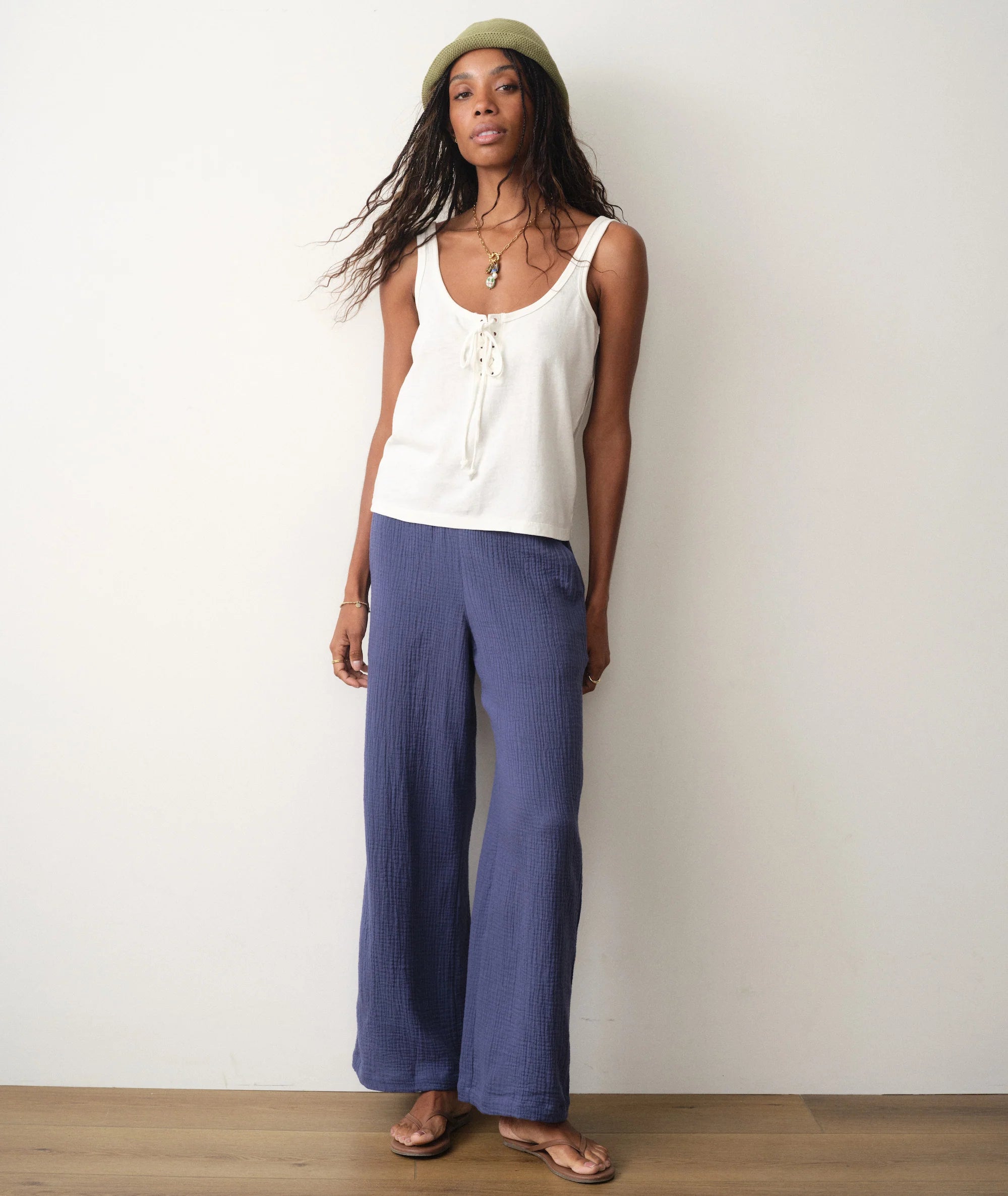 Isla Double Cloth Wide Leg Pant - Bay Blue