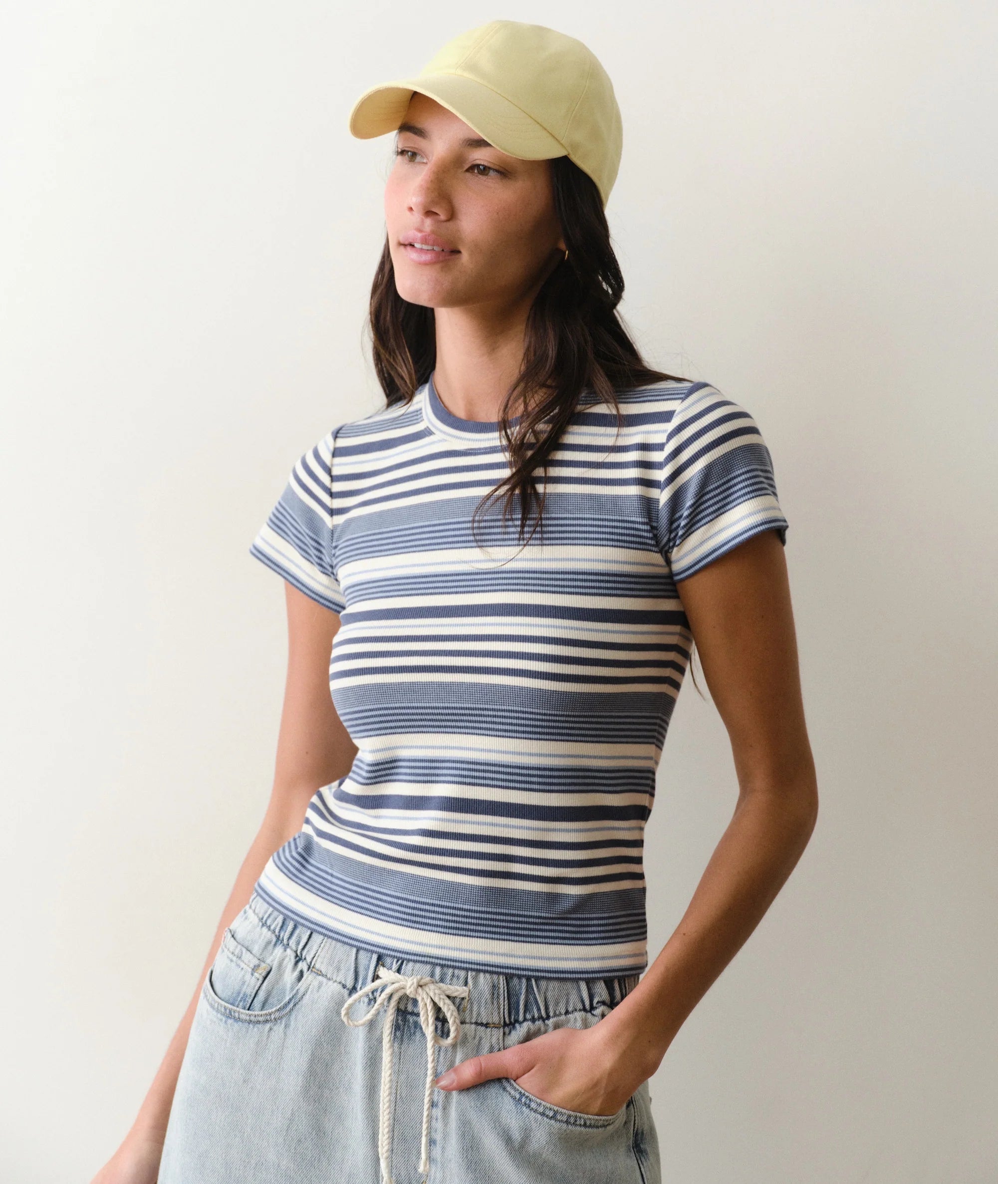 Lexi Rib Sun-In Crew Tee - Blue Stripe
