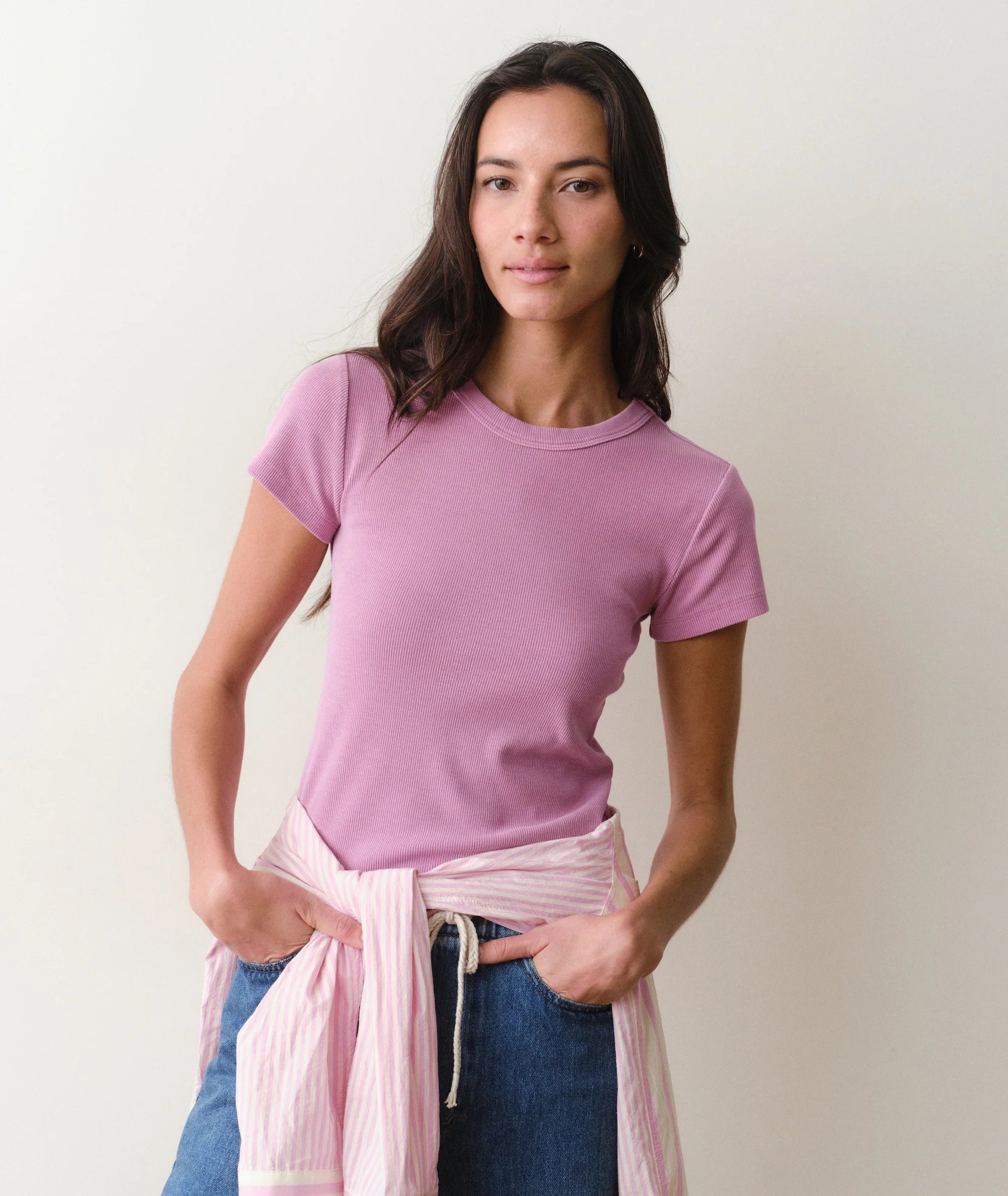 Lexi Rib Sun-In Crew Tee - Faded Mauve