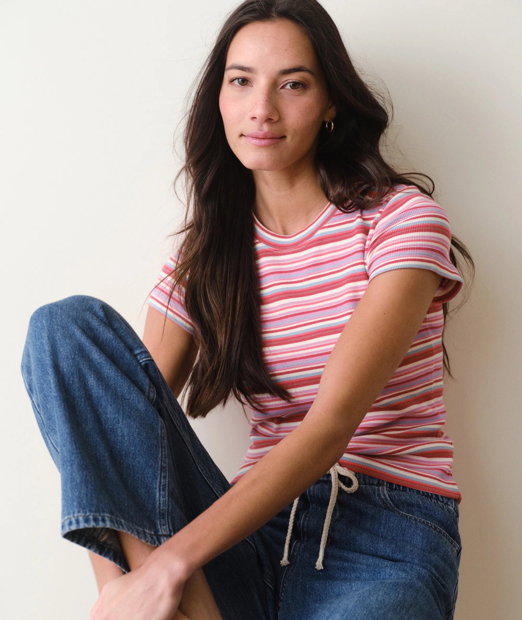 Lexi Rib Sun-In Crew Tee - Pink Stripe
