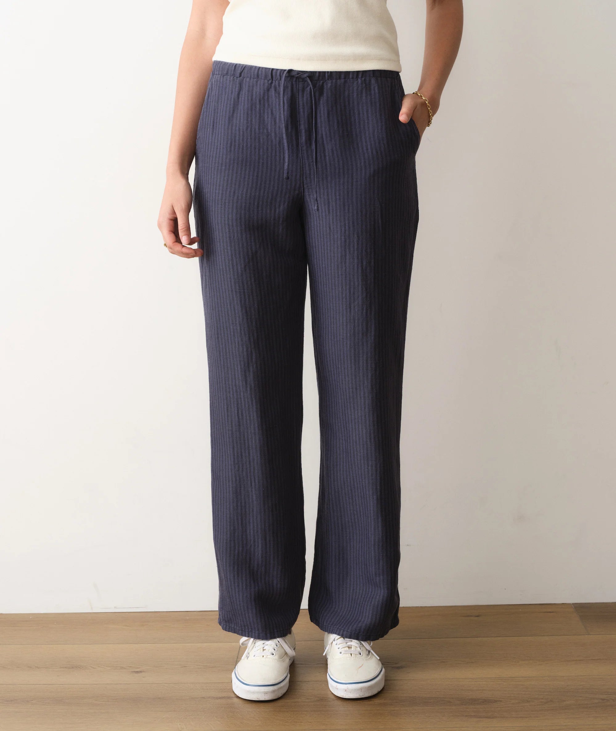 Linen Drawstring Pant - Blue Stripe