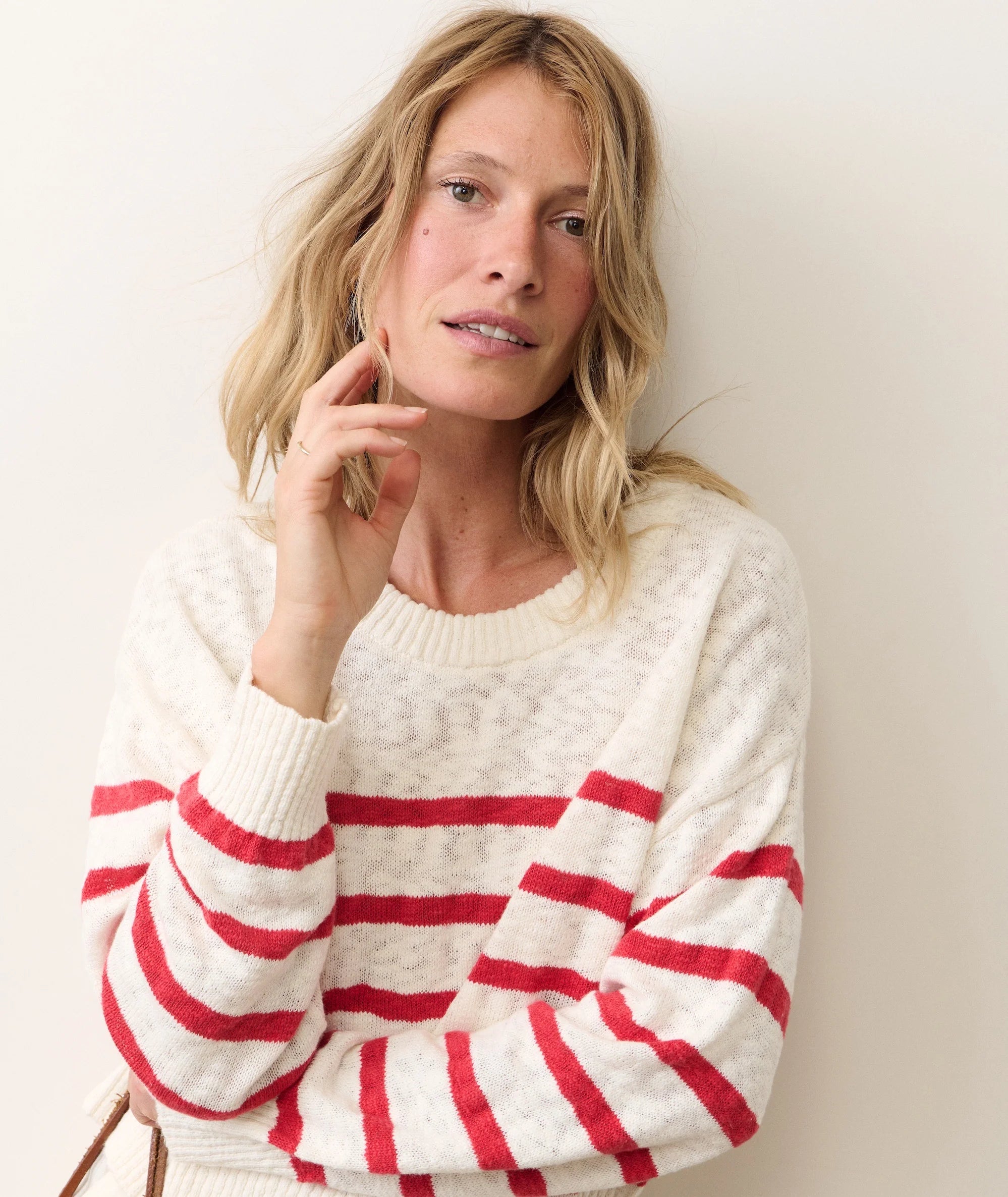 Seabreeze Crewneck Sweater - White & Red Stripe