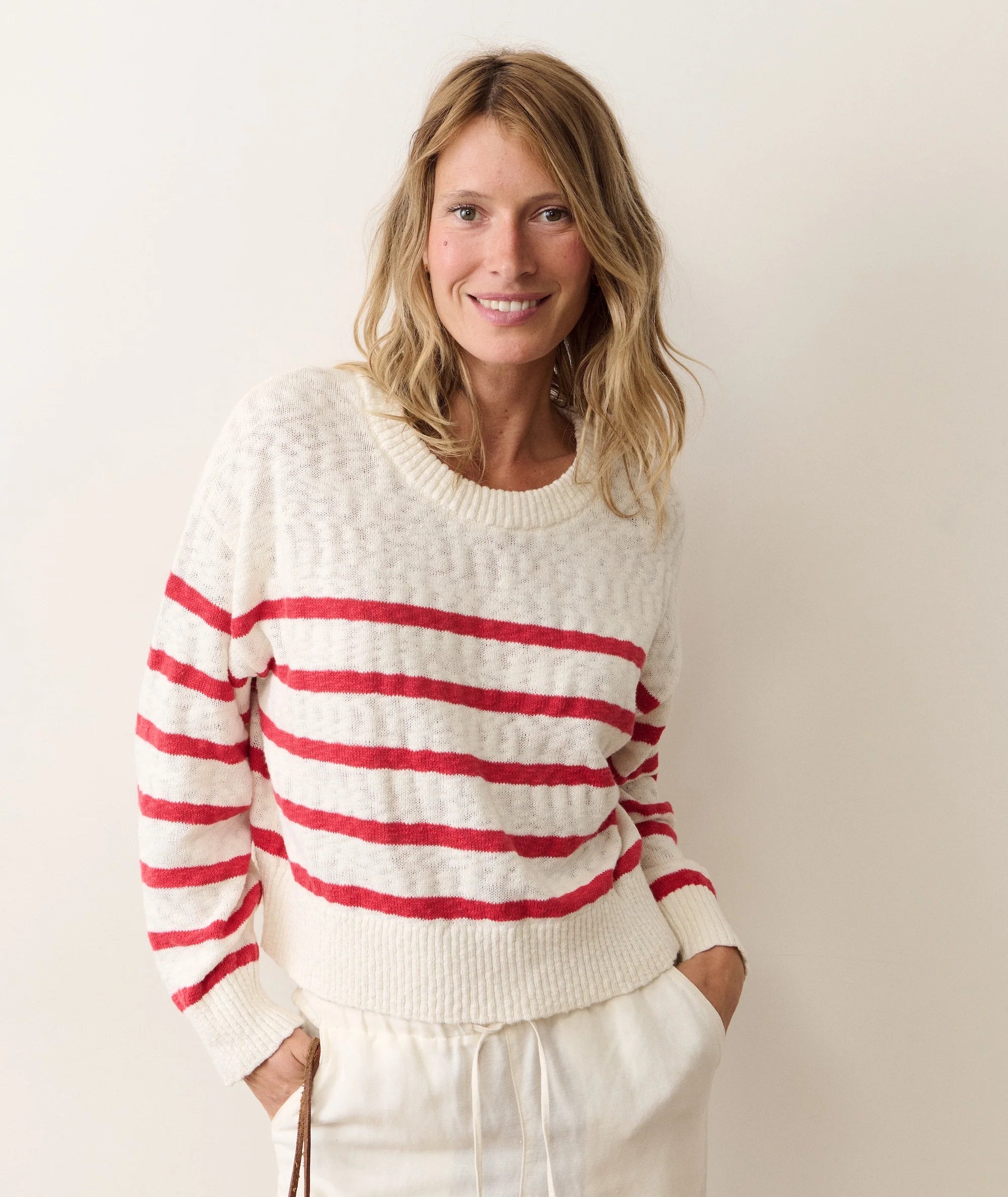 Seabreeze Crewneck Sweater - White & Red Stripe