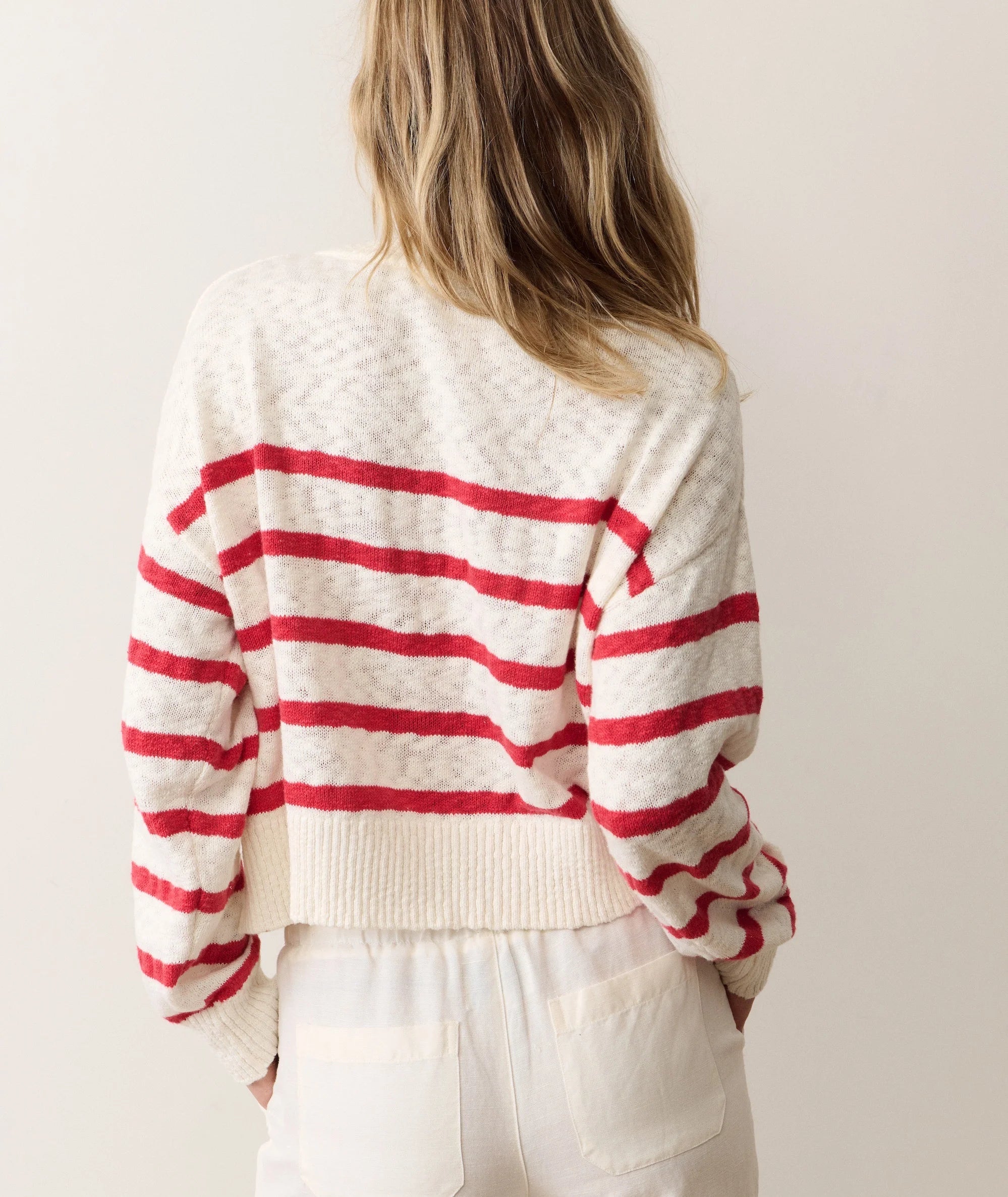 Seabreeze Crewneck Sweater - White & Red Stripe