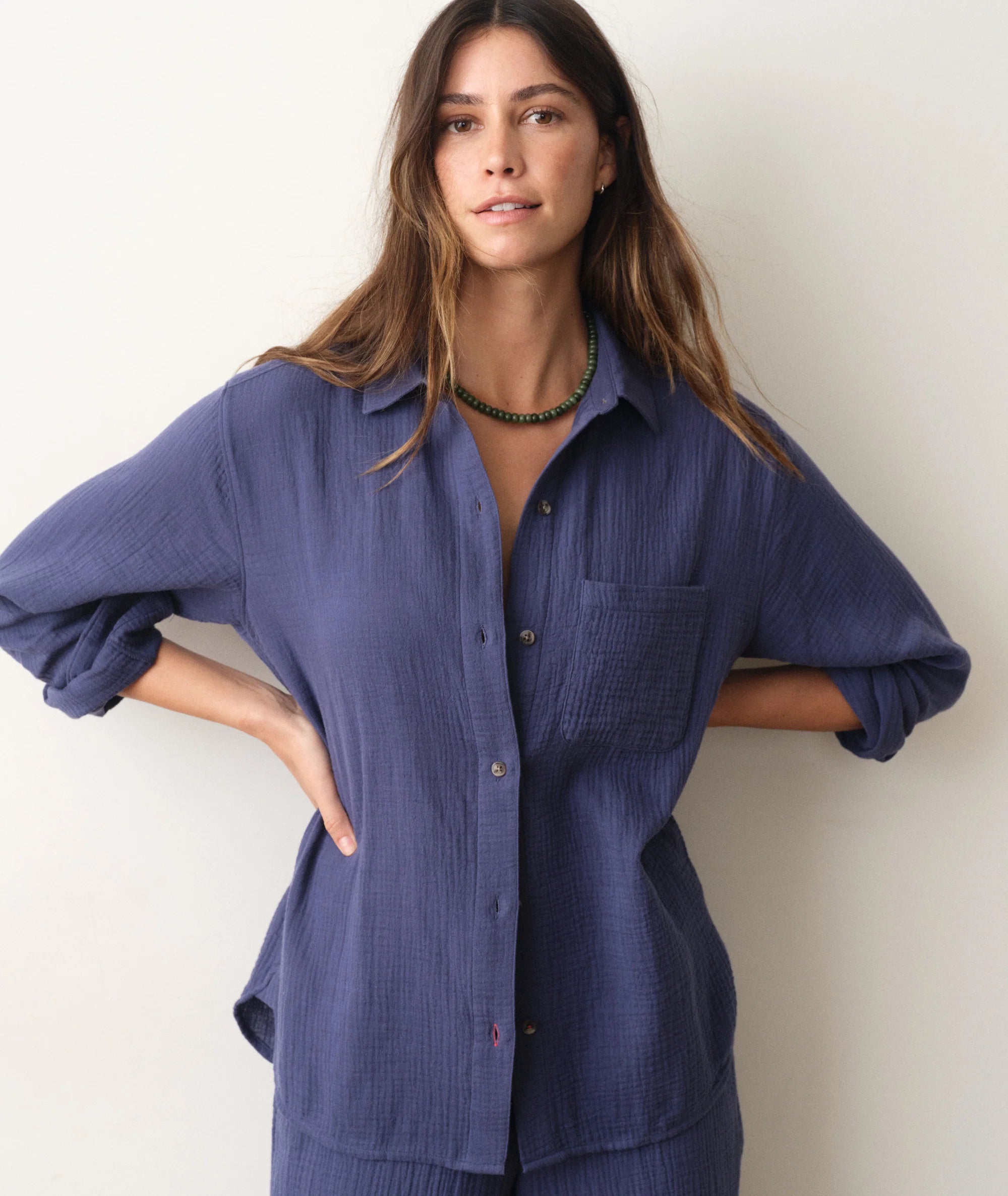 Jane Relaxed Double Cloth Shirt - Bay Blue