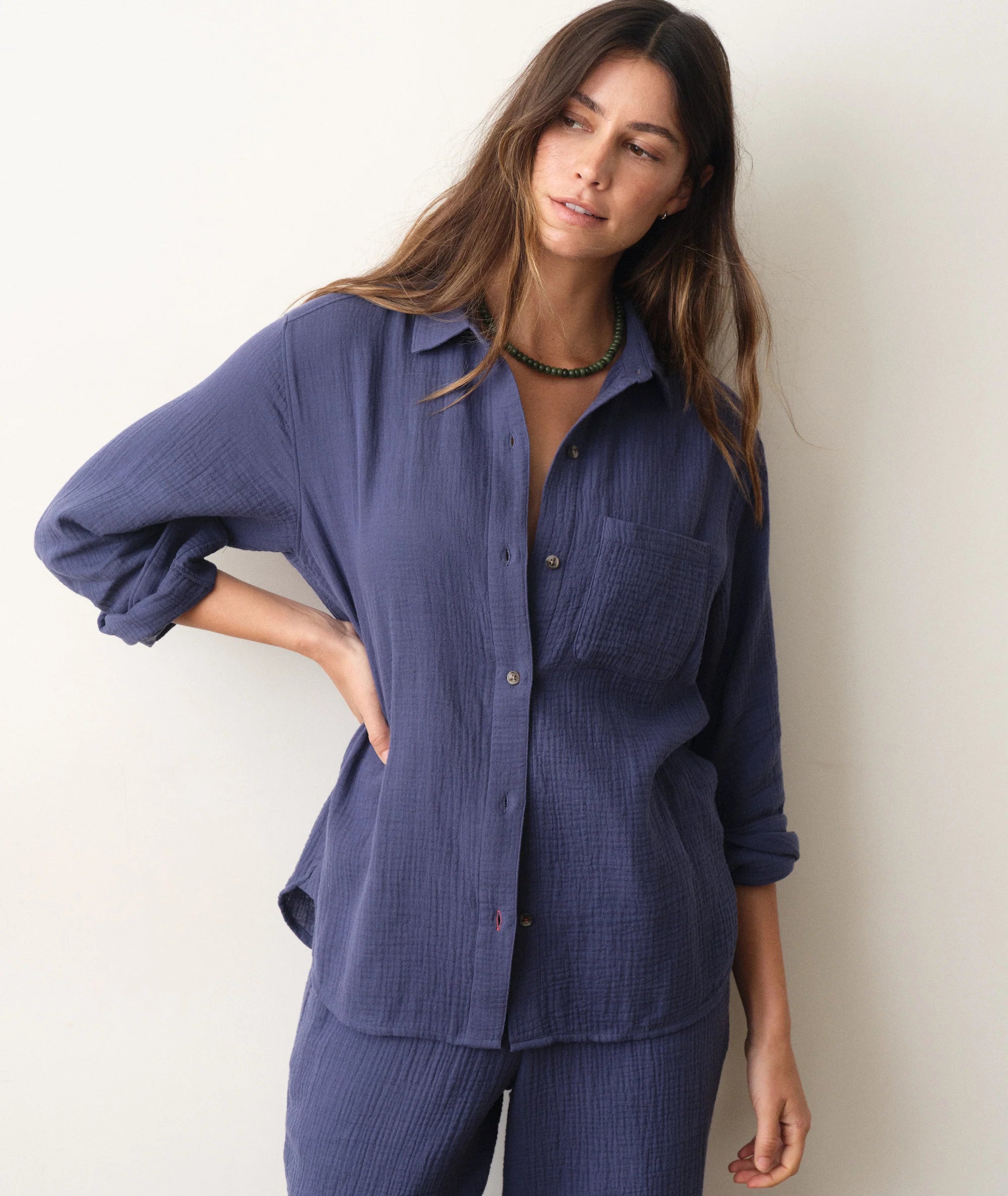 Jane Relaxed Double Cloth Shirt - Bay Blue