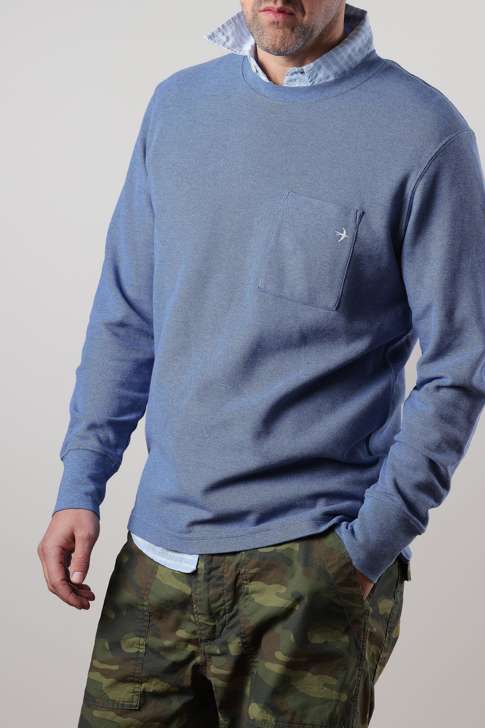 L/S Vintage Pique Crew - Light Marine Heather