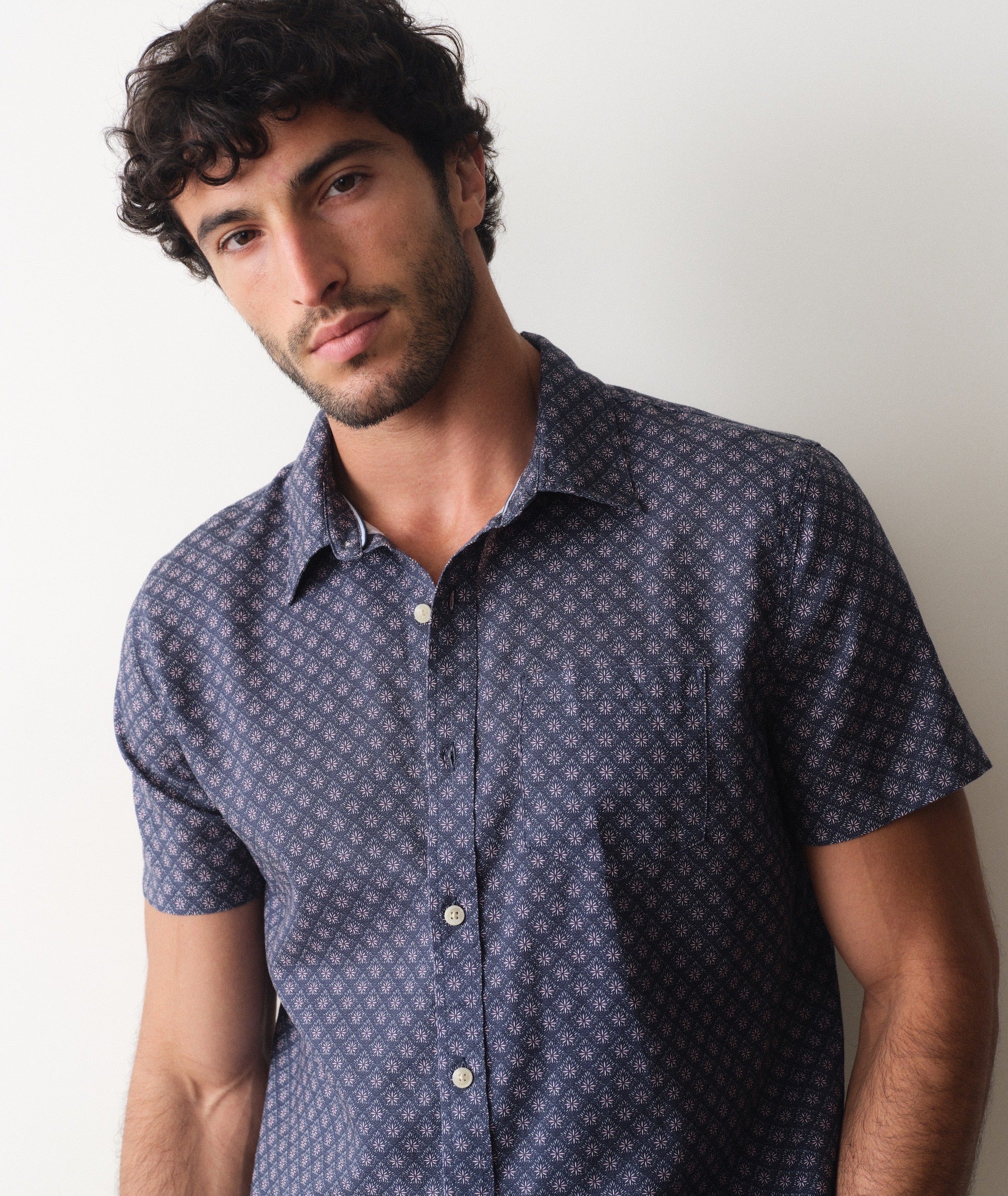 Better-Than-Linen Shirt - India Ink Diamond Print