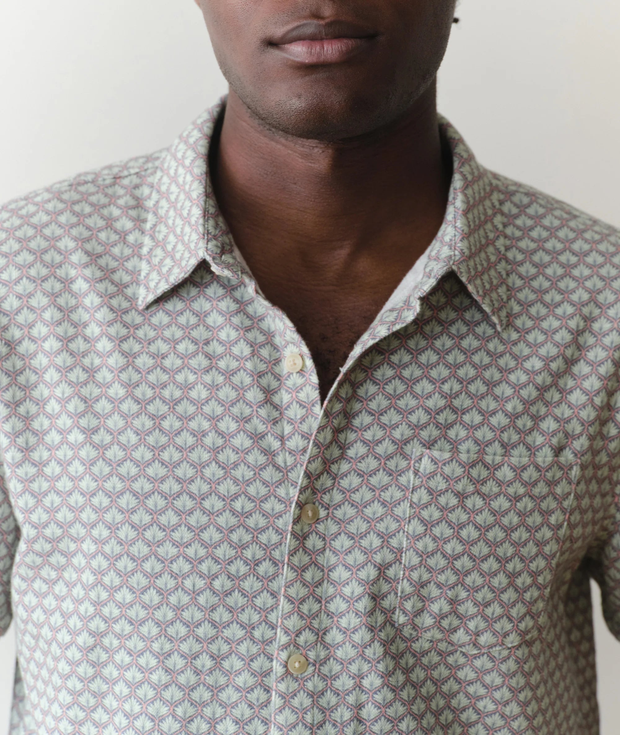 Stretch Selvage Short Sleeve Shirt - Light Blue Agave Print
