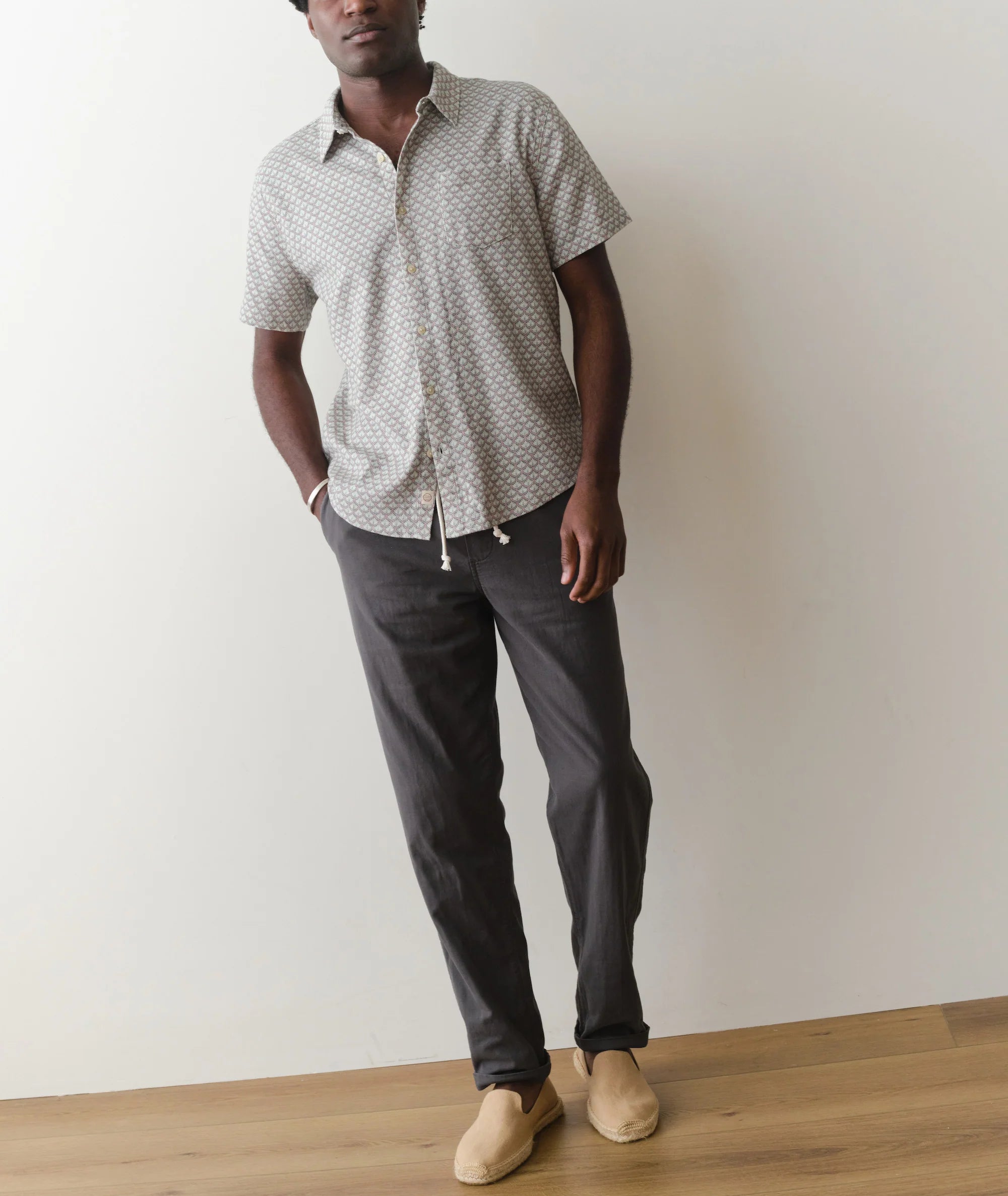 Stretch Selvage Short Sleeve Shirt - Light Blue Agave Print