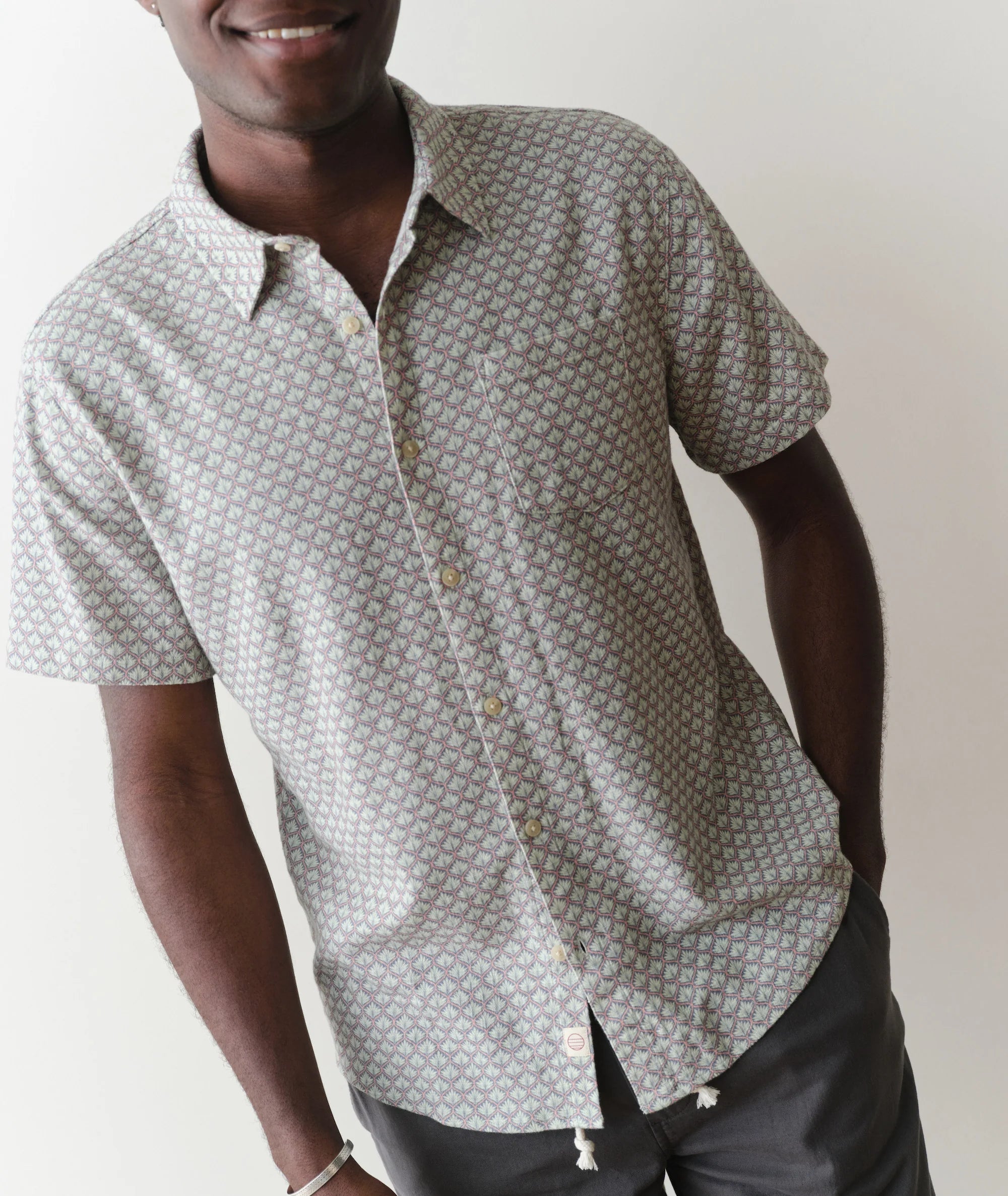 Stretch Selvage Short Sleeve Shirt - Light Blue Agave Print