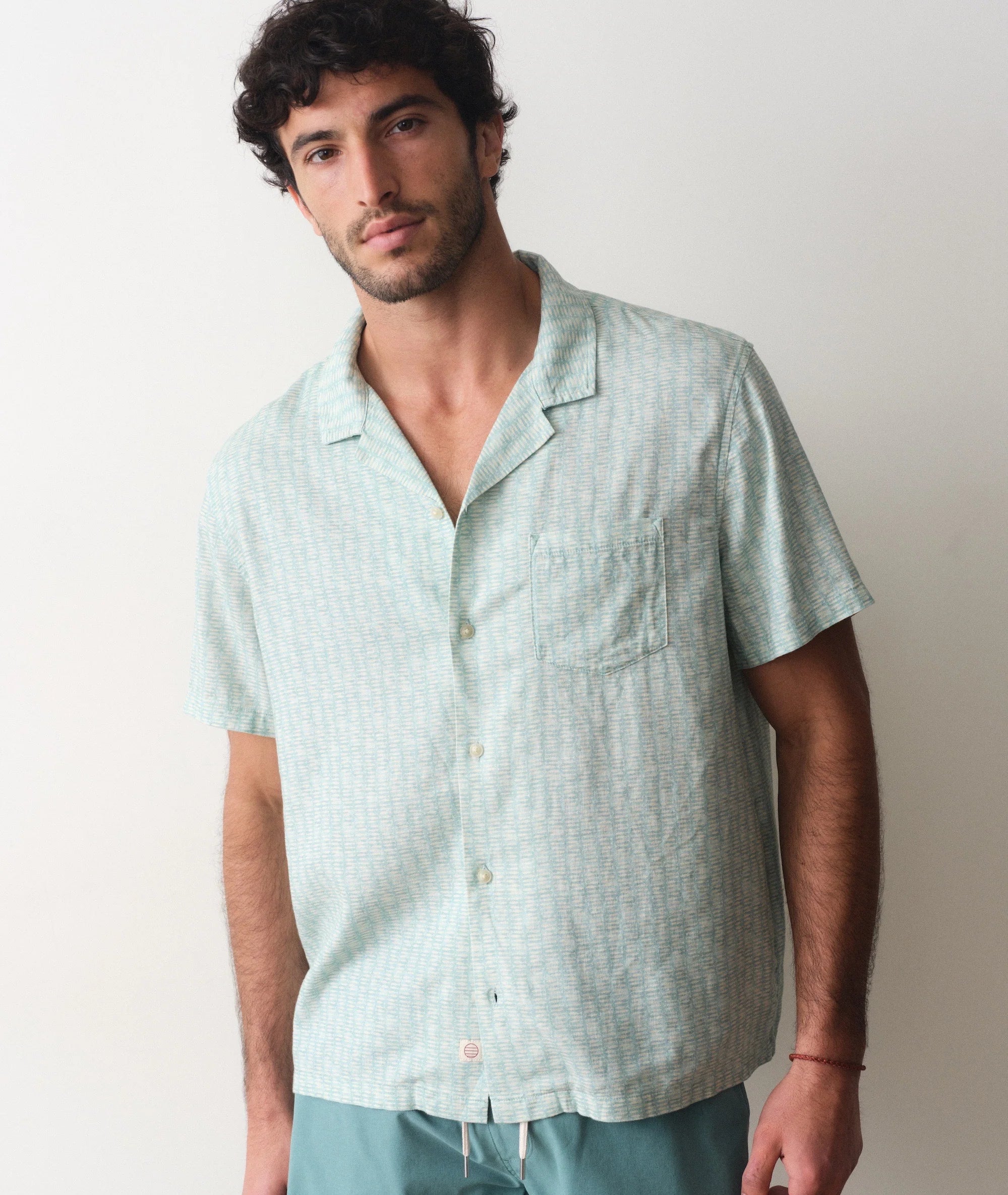 Pablo Tencel Linen Resort Shirt - Aqua Sardine Print