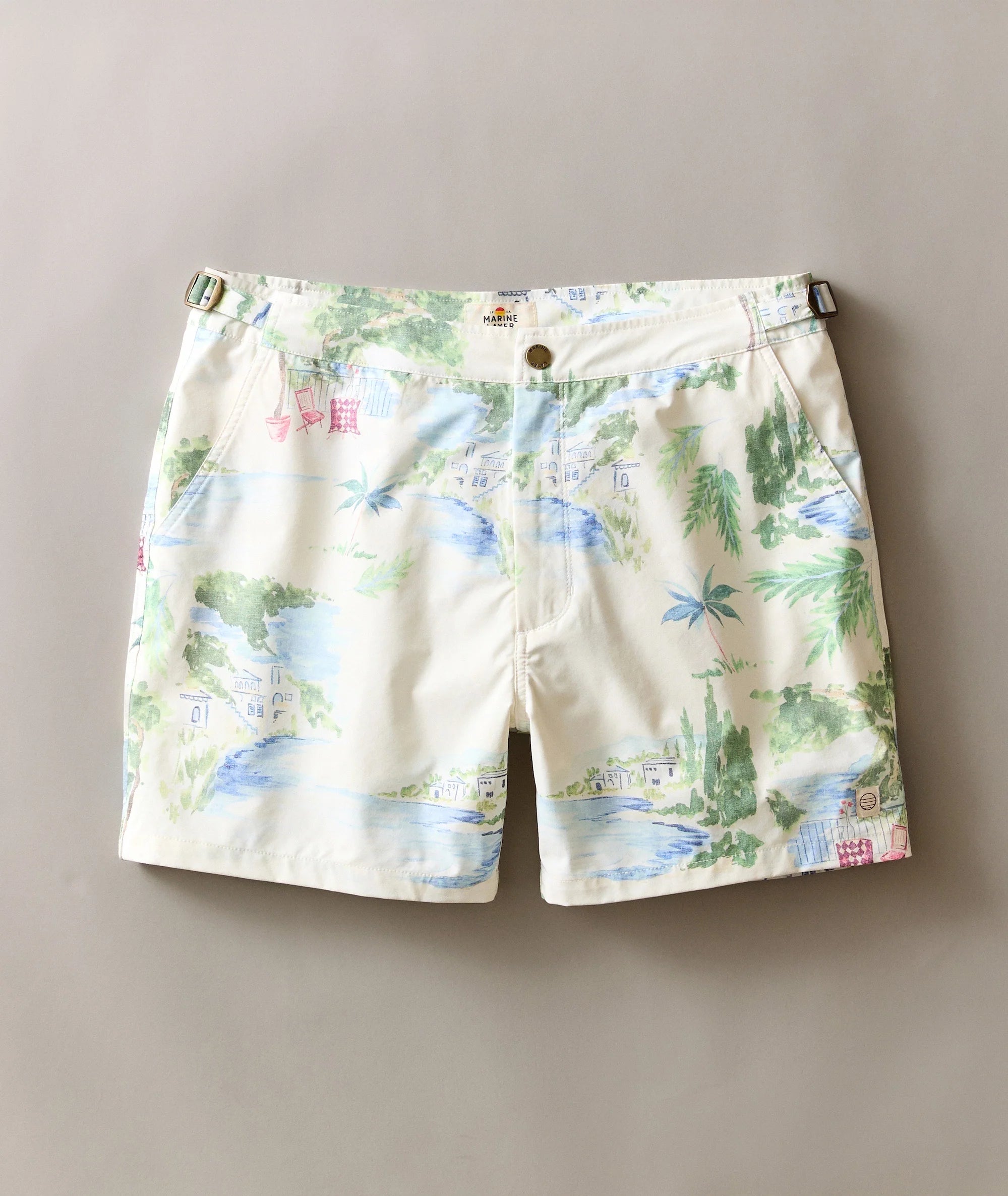 Tailored Swim Trunk 5" - Mediterranean Coastline Print