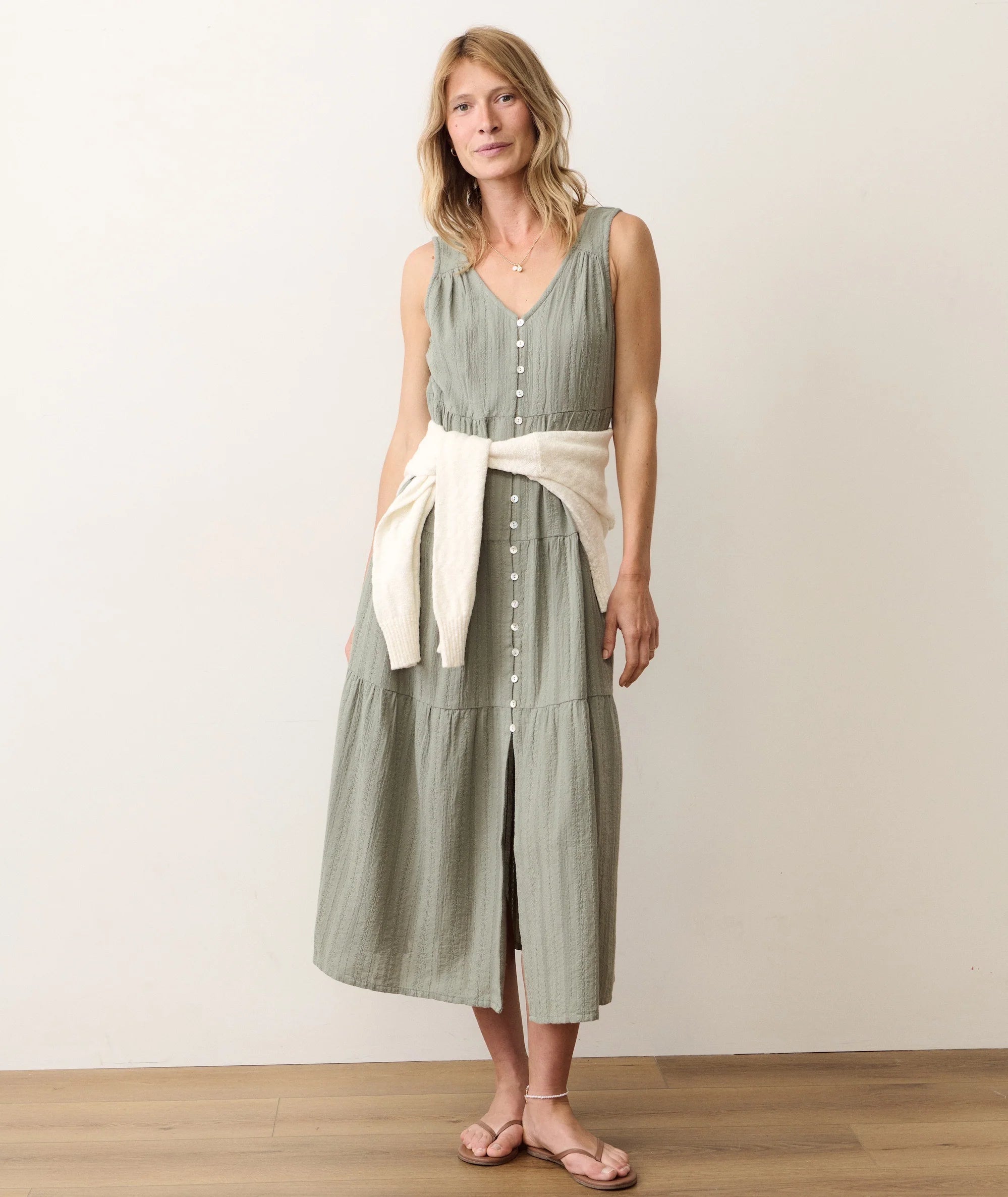 Corinne Button Dress - Sage