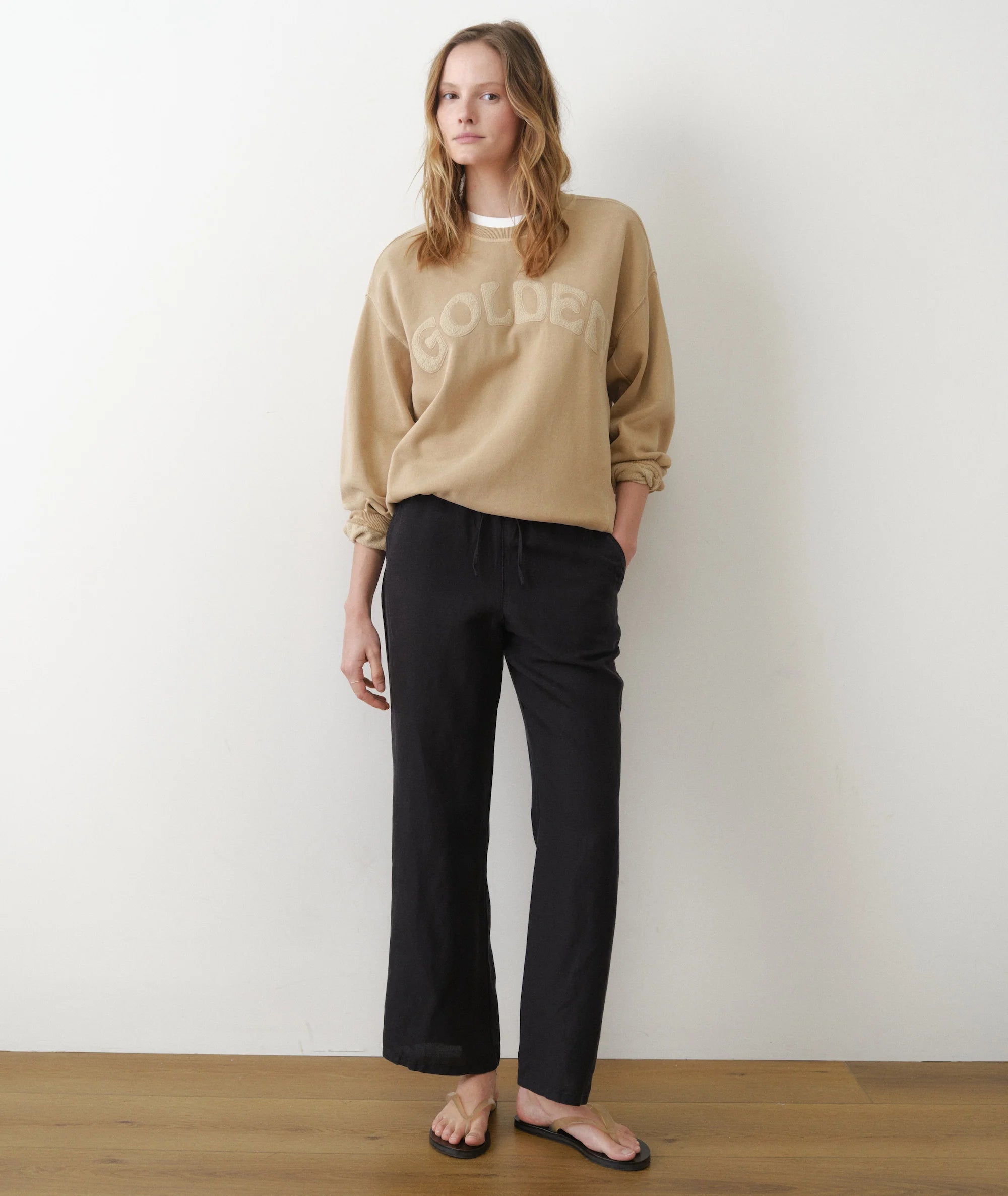 Linen Drawstring Pant - Black