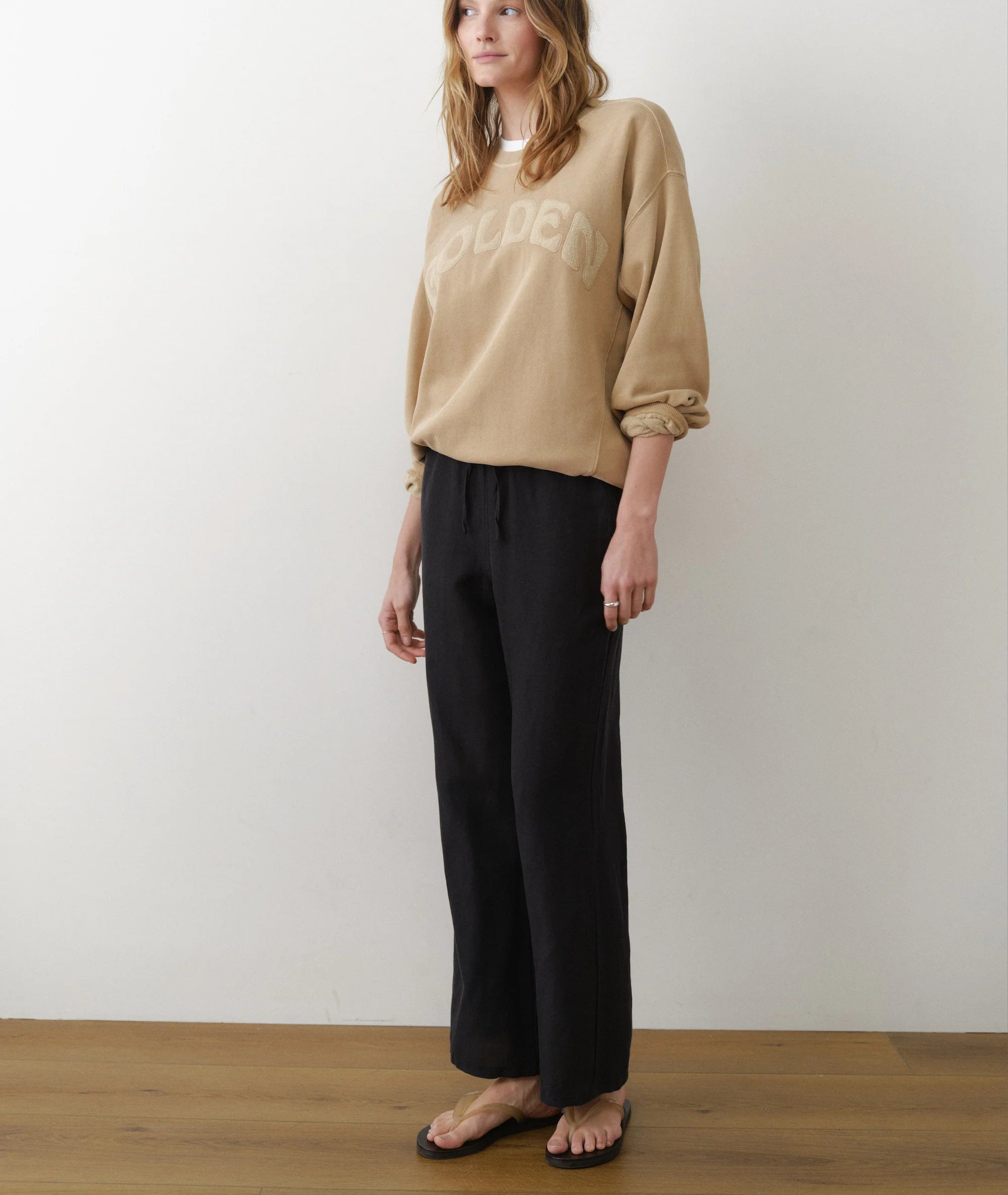 Linen Drawstring Pant - Black