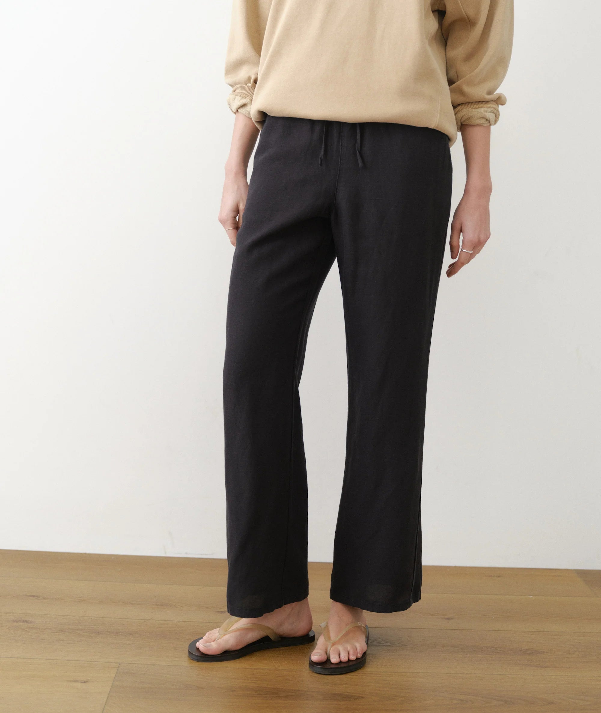 Linen Drawstring Pant - Black