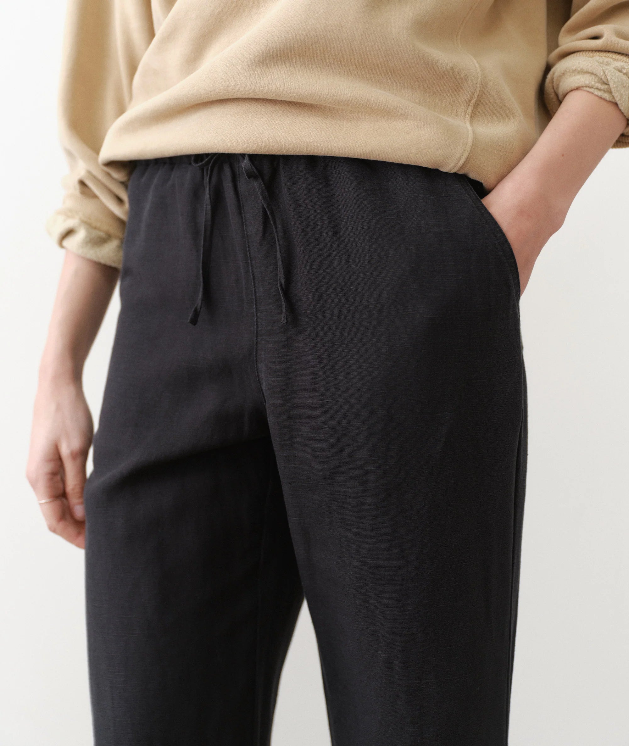 Linen Drawstring Pant - Black