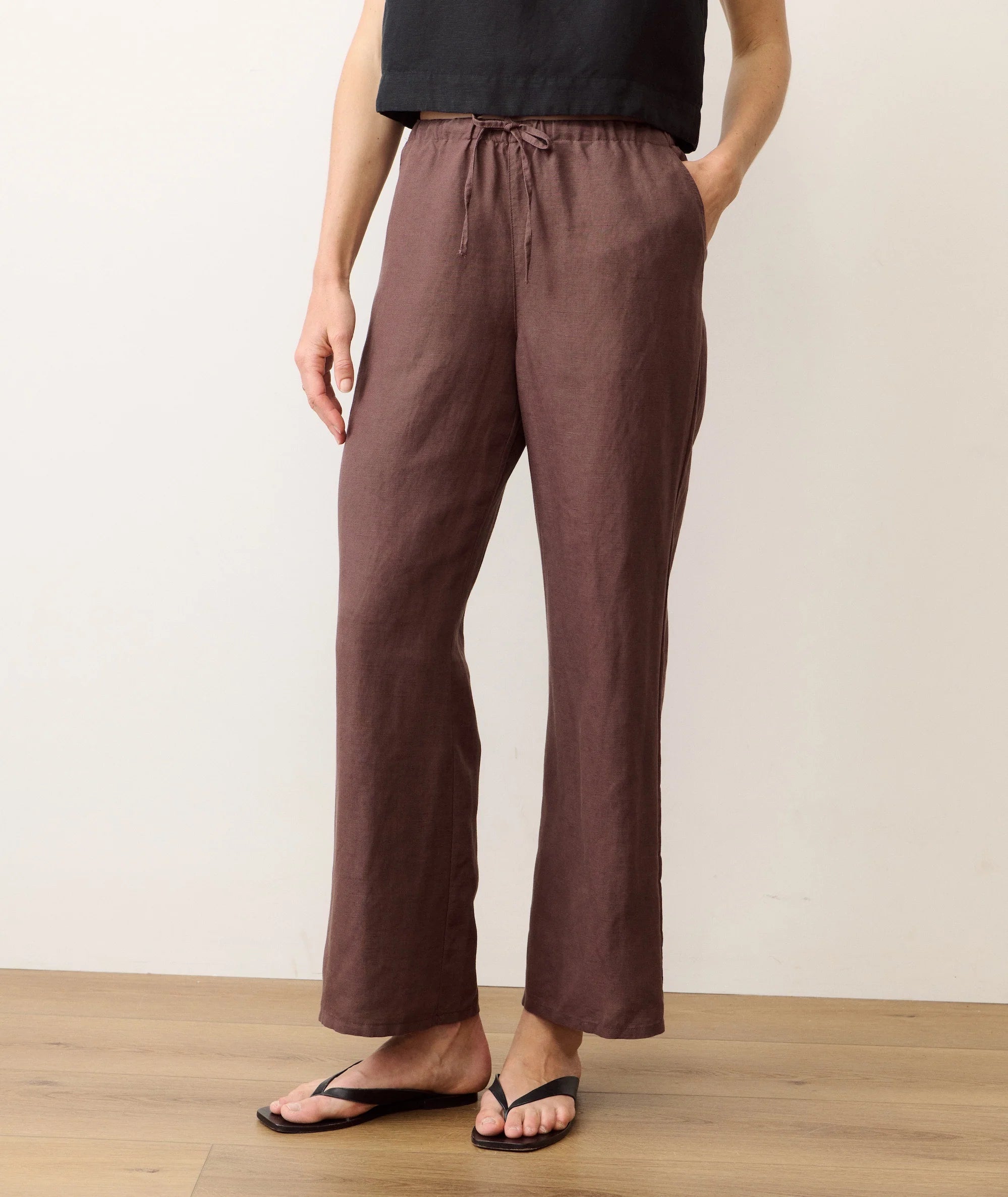 Linen Drawstring Pant - Chocolate