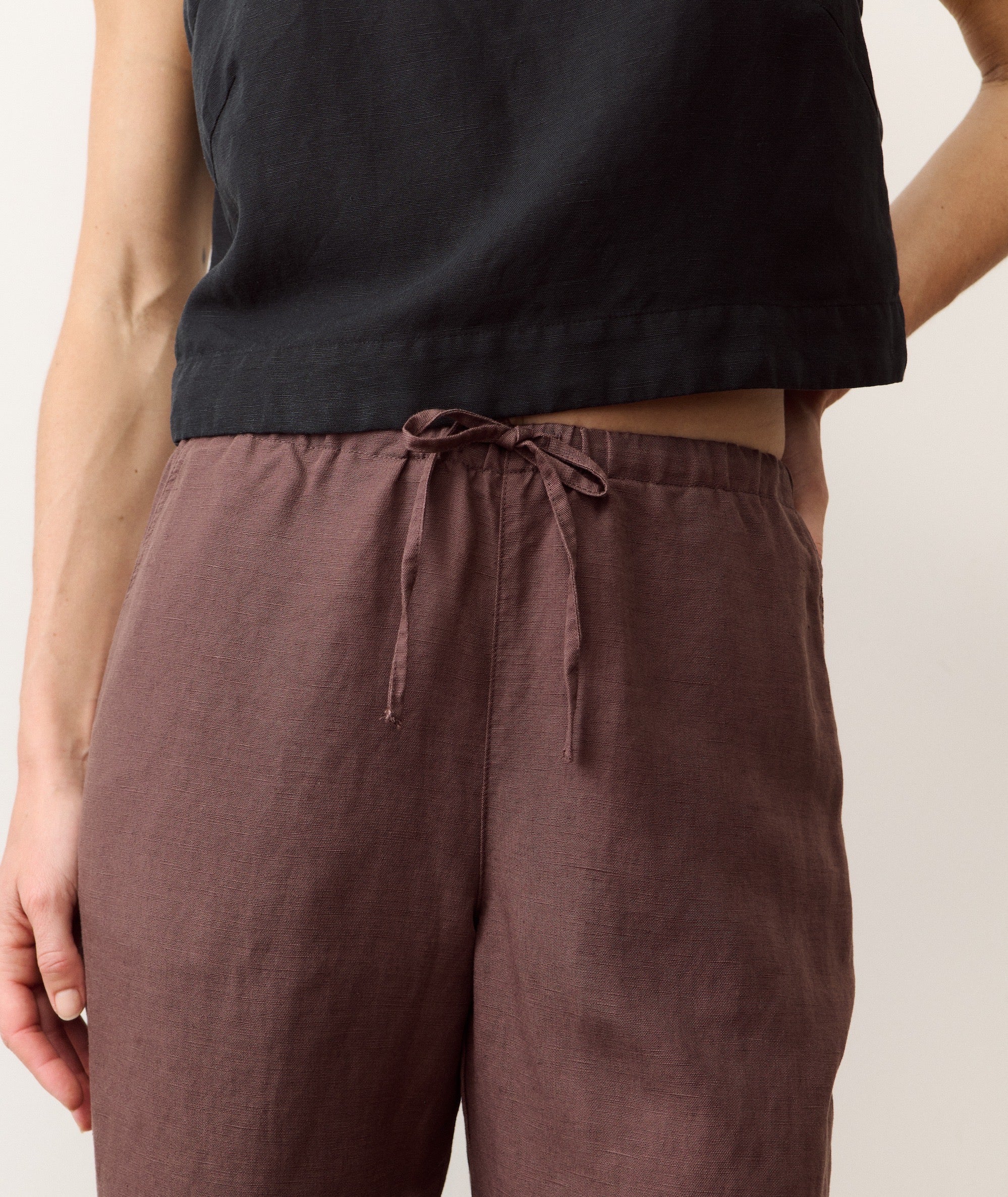 Linen Drawstring Pant - Chocolate