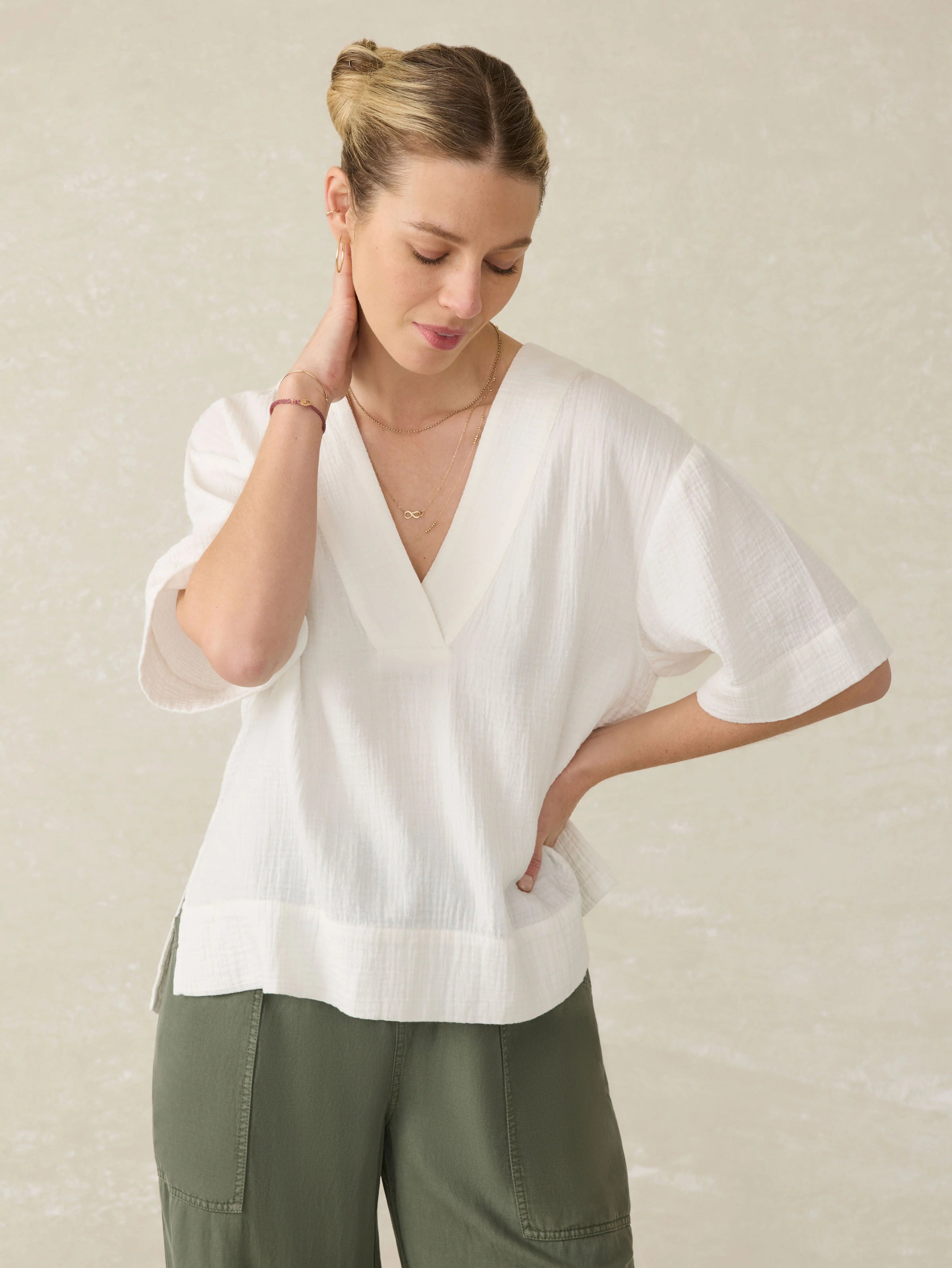 Dune Cotton Gauze Short Sleeve Popover