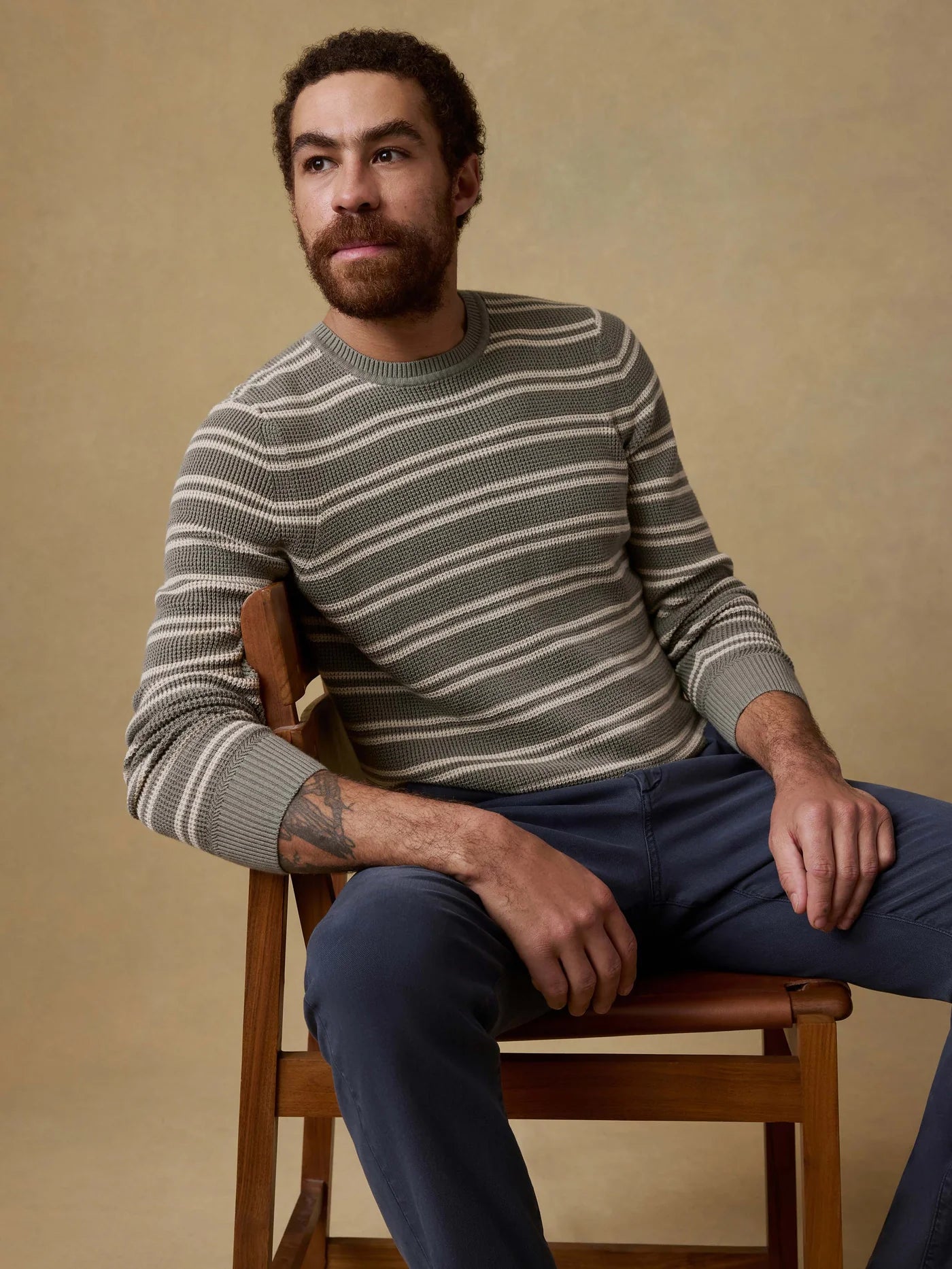 Sunwashed Crewneck Sweater - Sage Shore Stripe