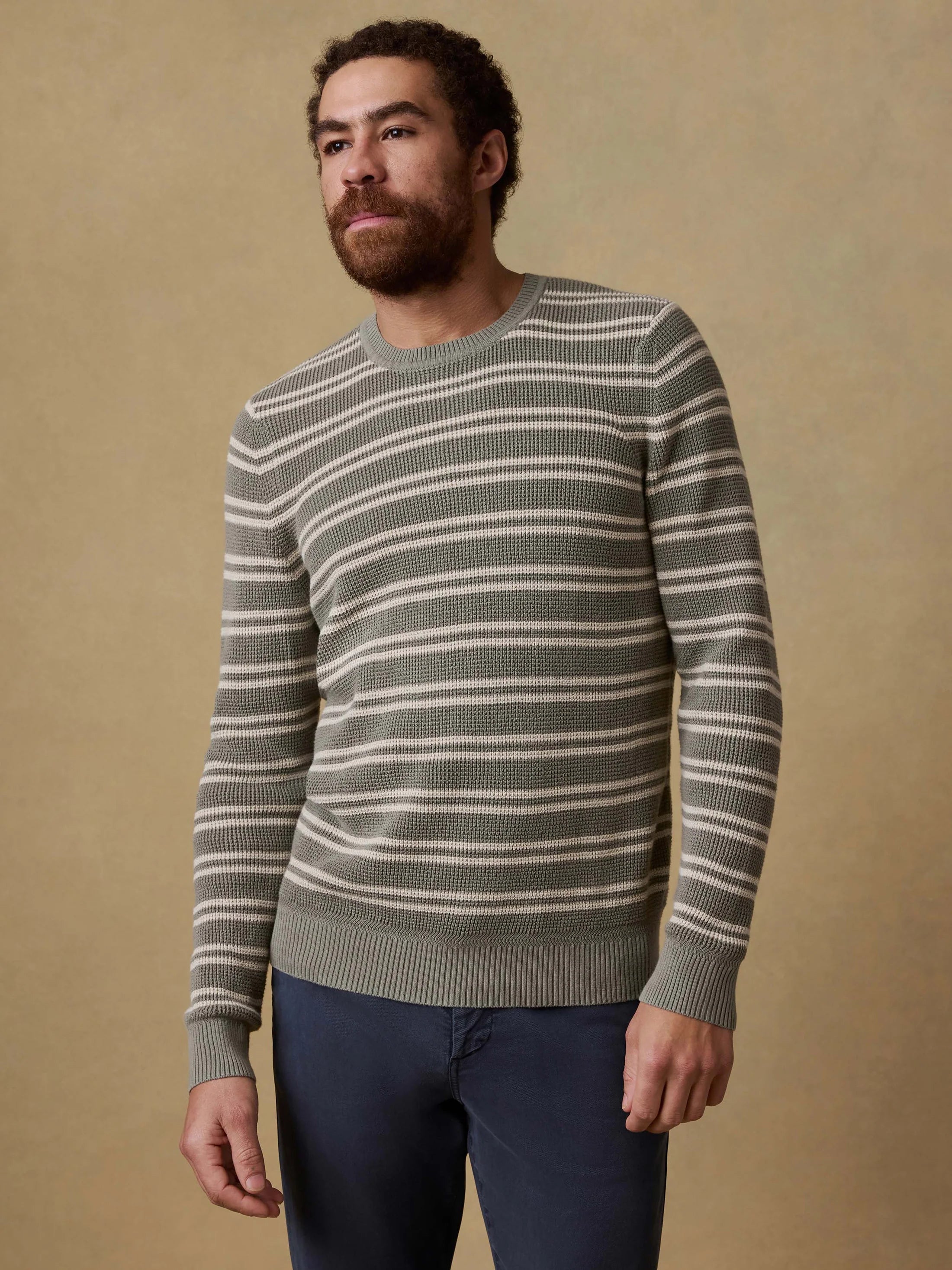 Sunwashed Crewneck Sweater - Sage Shore Stripe