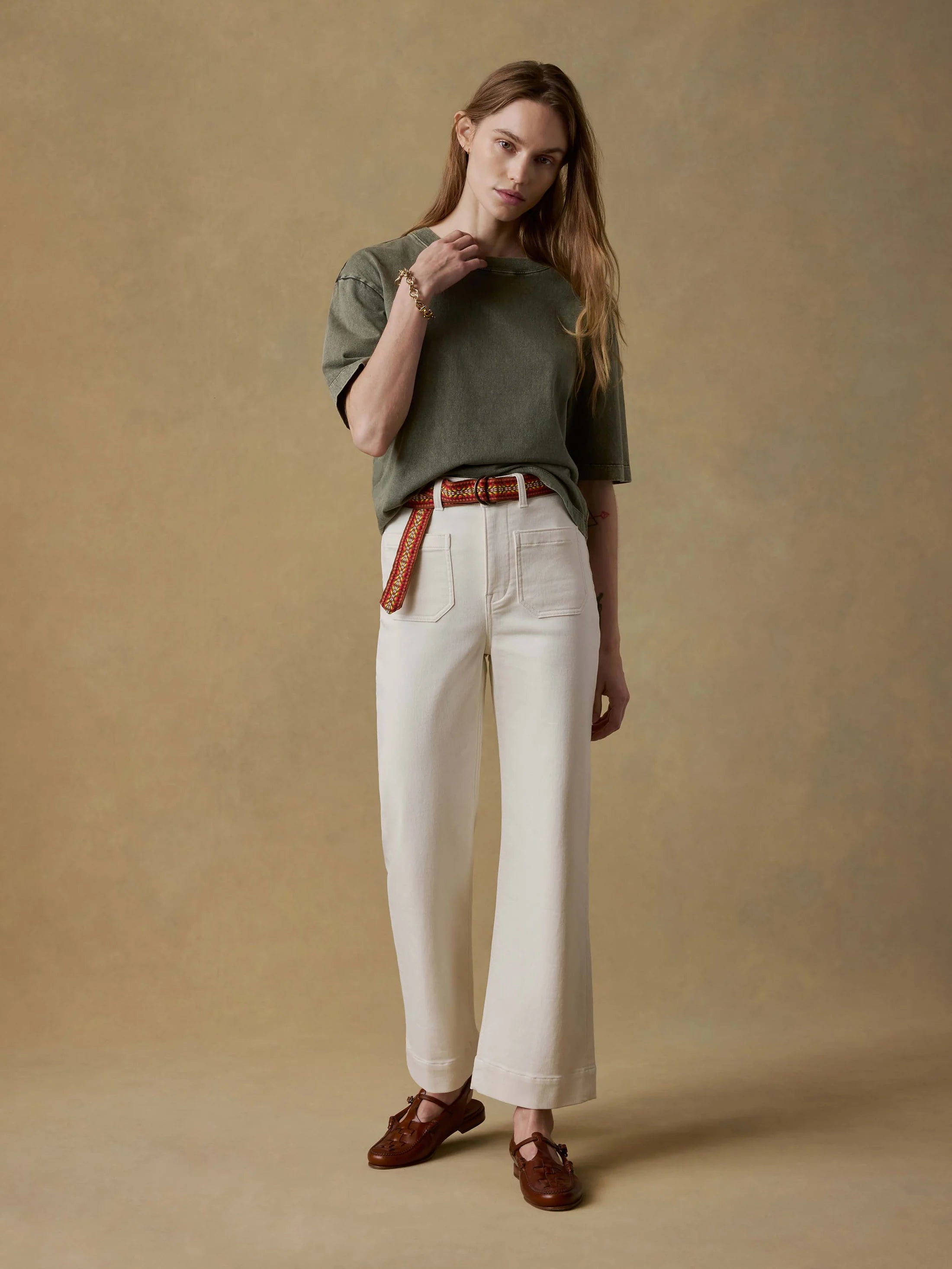 Stretch Terry Patch Pocket Ankle Pant - Egret