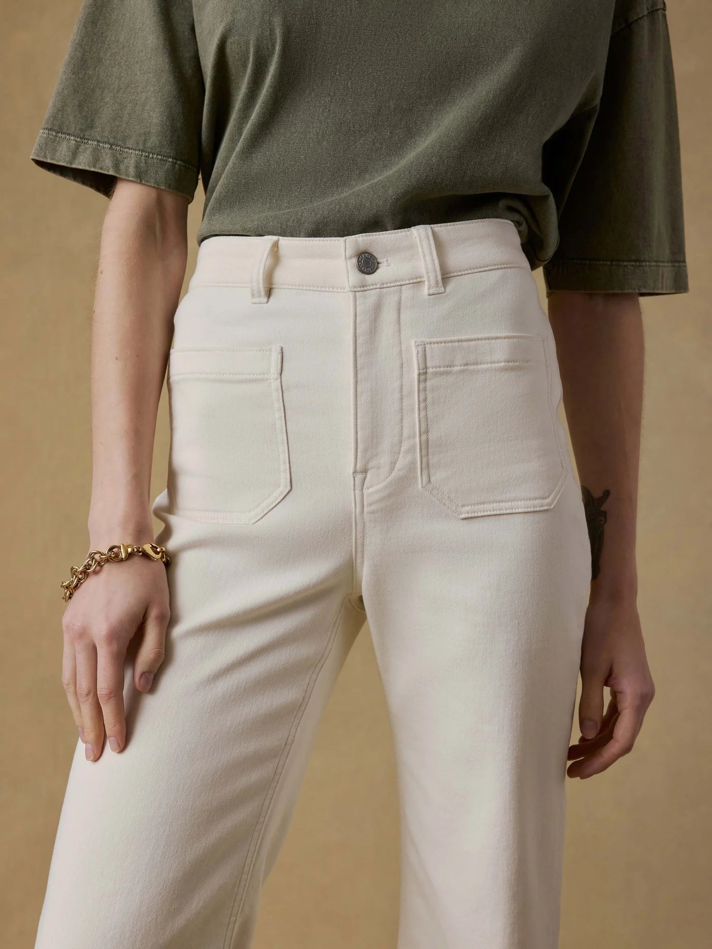 Stretch Terry Patch Pocket Ankle Pant - Egret