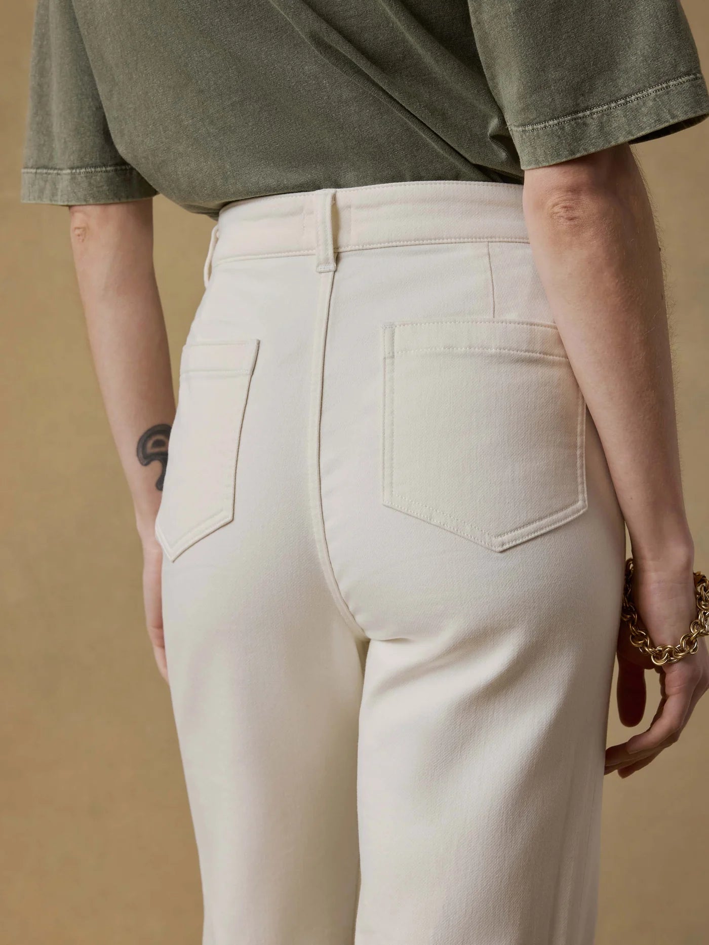 Stretch Terry Patch Pocket Ankle Pant - Egret