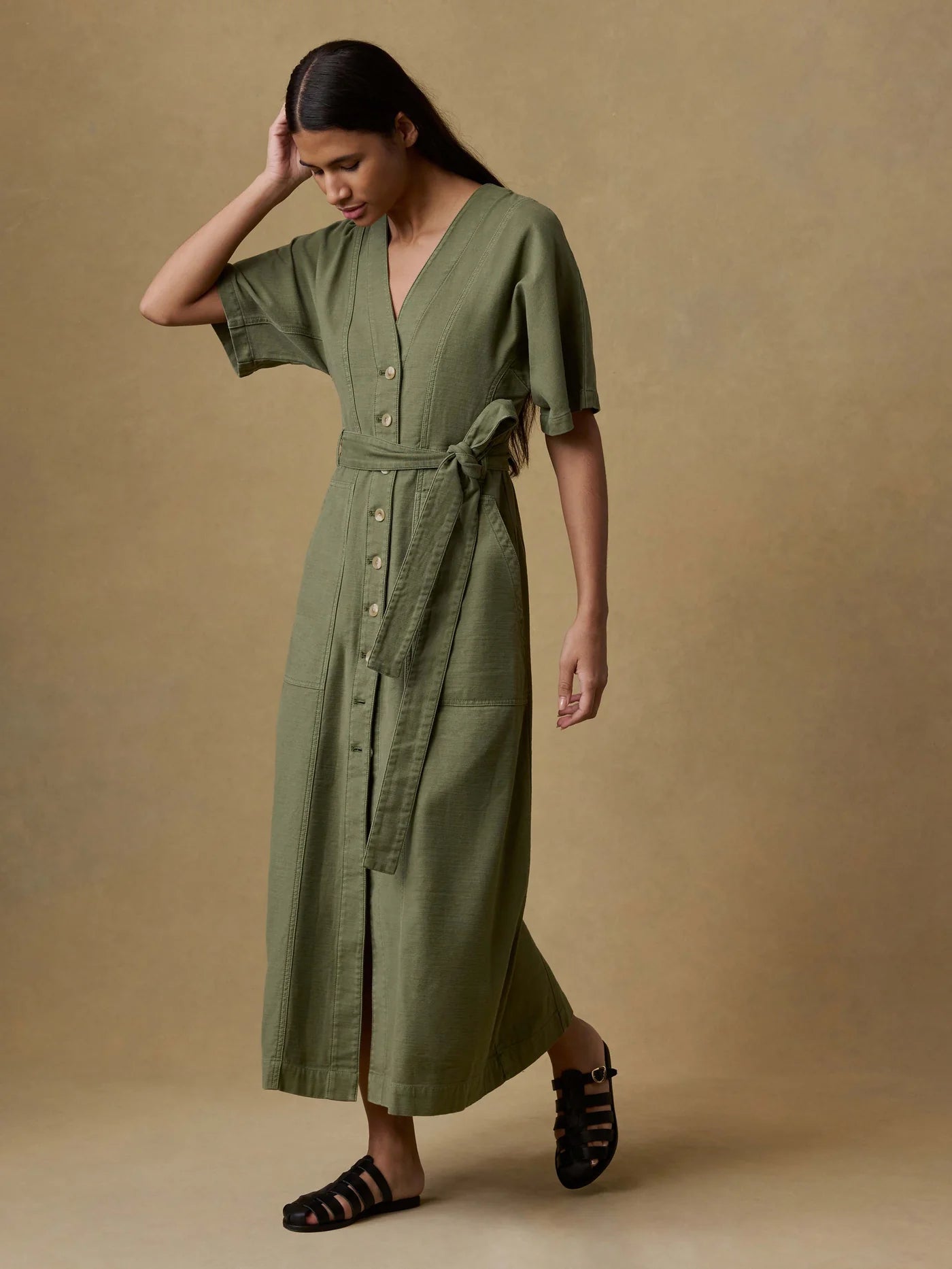 Soft Stretch Twill Camille Dress - Moss