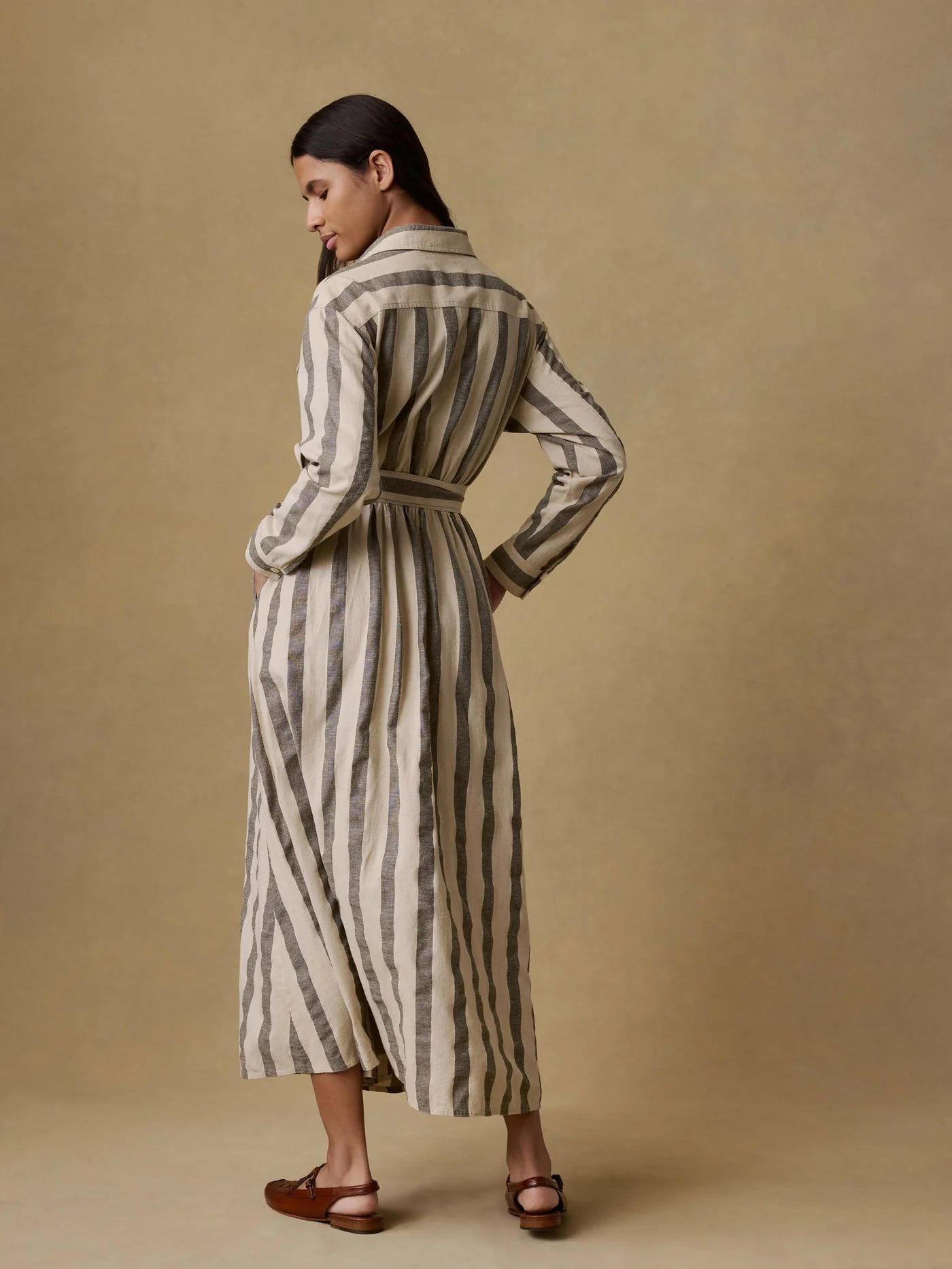 Cotton Linen Julia Wrap Dress - Pine Bay Stripe
