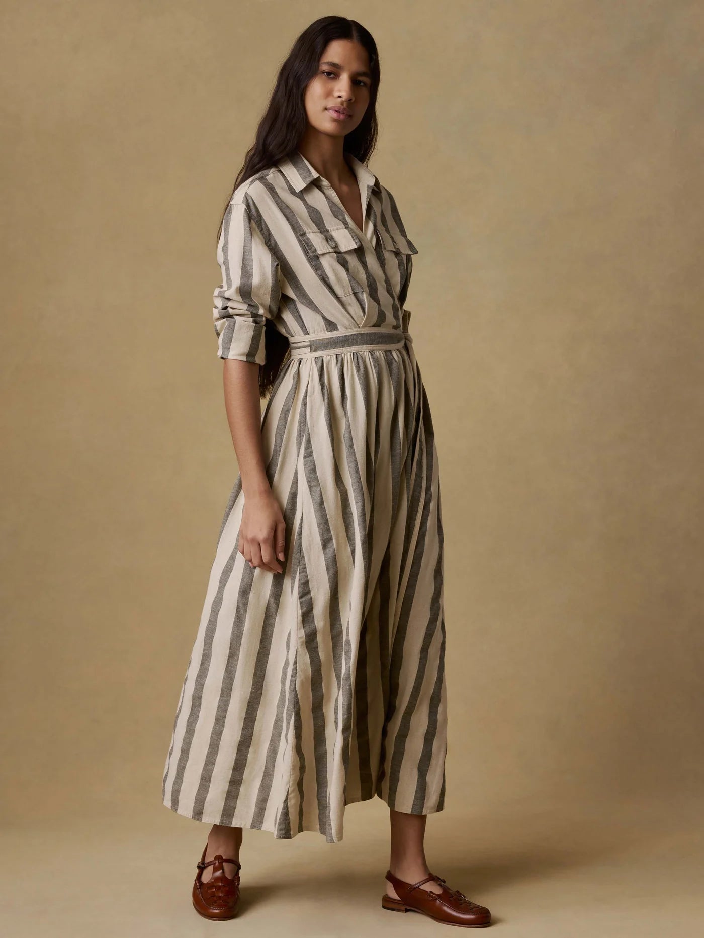 Cotton Linen Julia Wrap Dress - Pine Bay Stripe