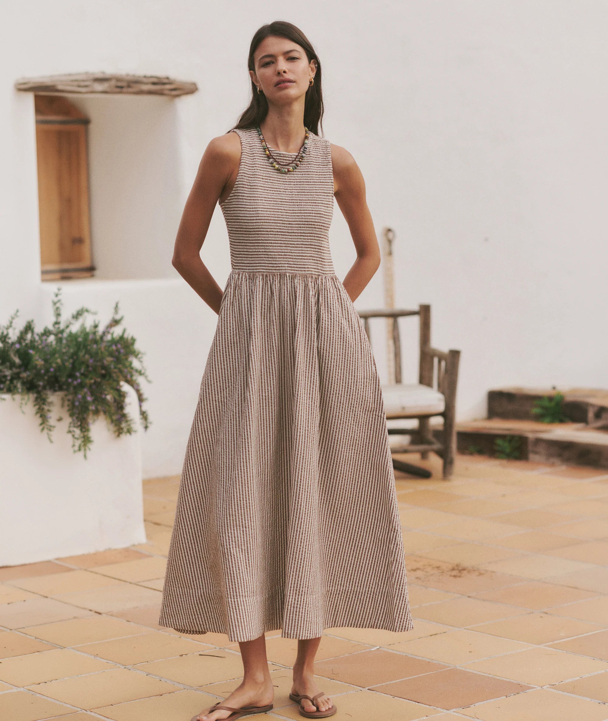 Darcy Seersucker Maxi Dress - Mocha Stripe