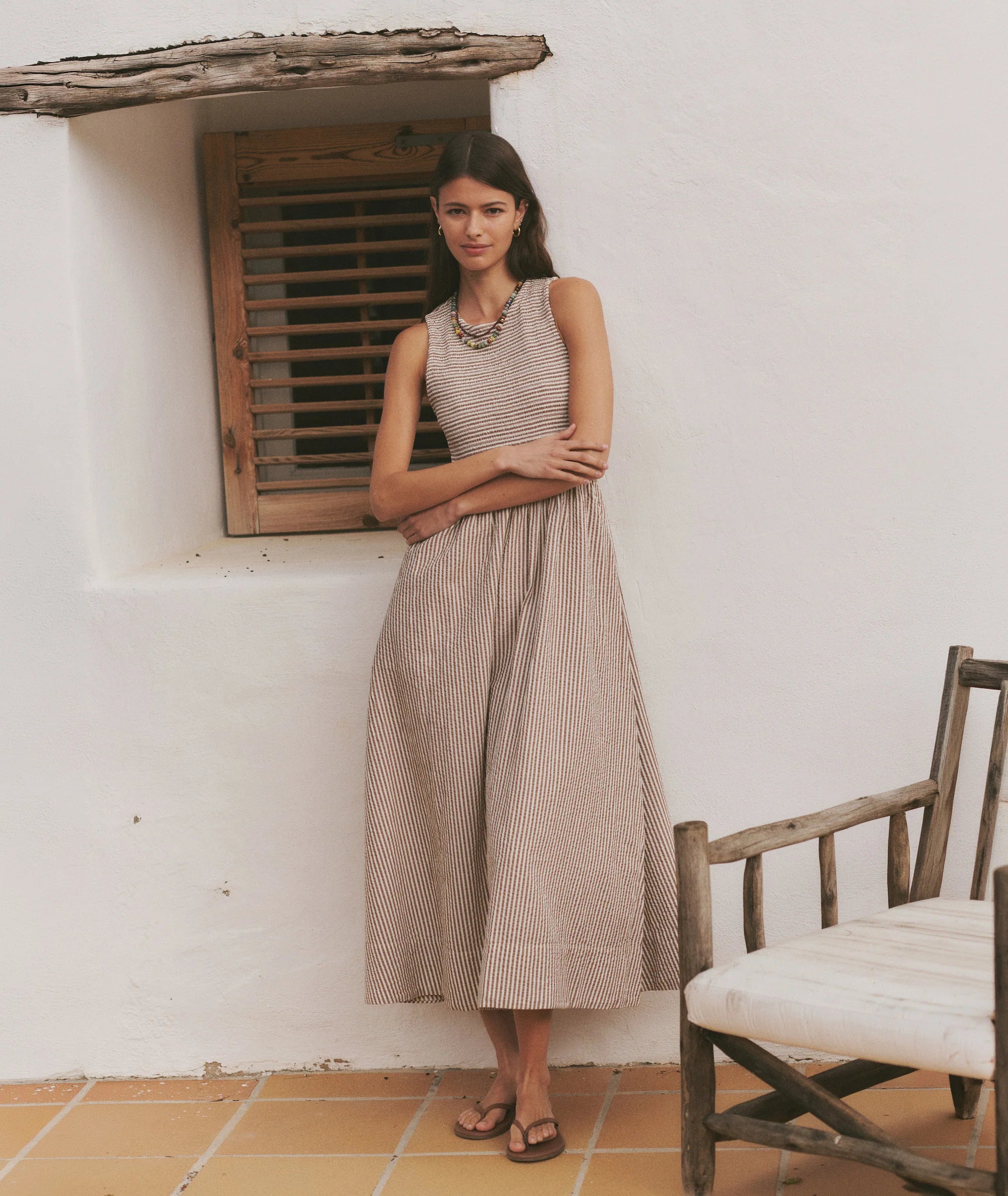 Darcy Seersucker Maxi Dress - Mocha Stripe