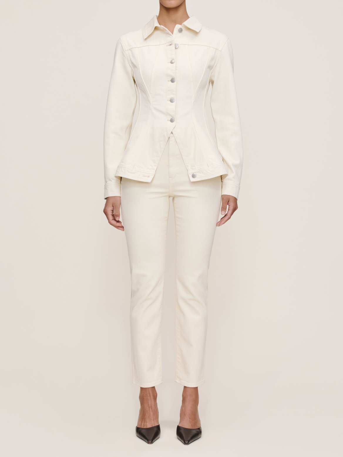 Peplum Long Sleeve Jacket - Ecru