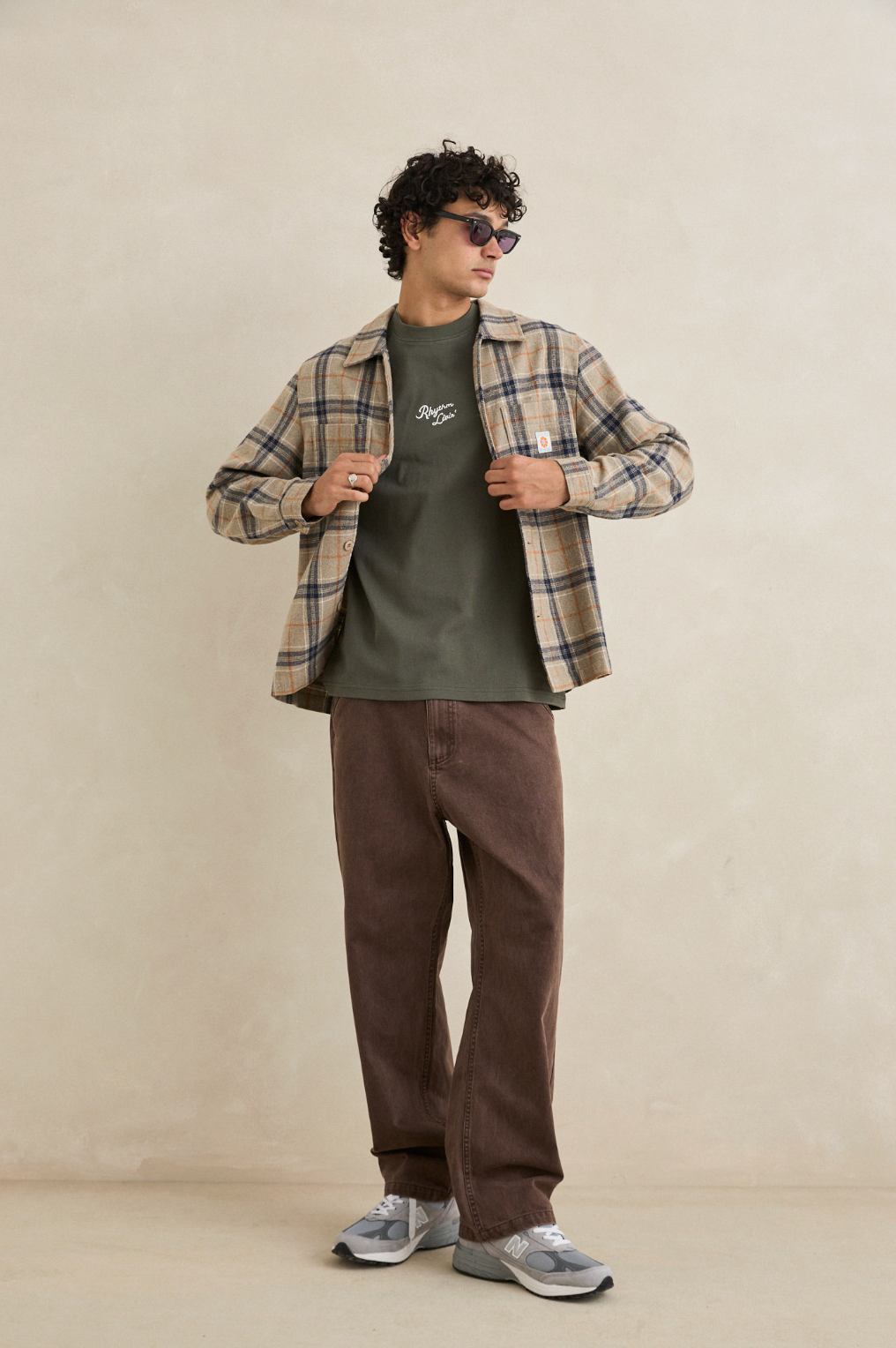 Oscar Check Long Sleeve Shirt - Stone