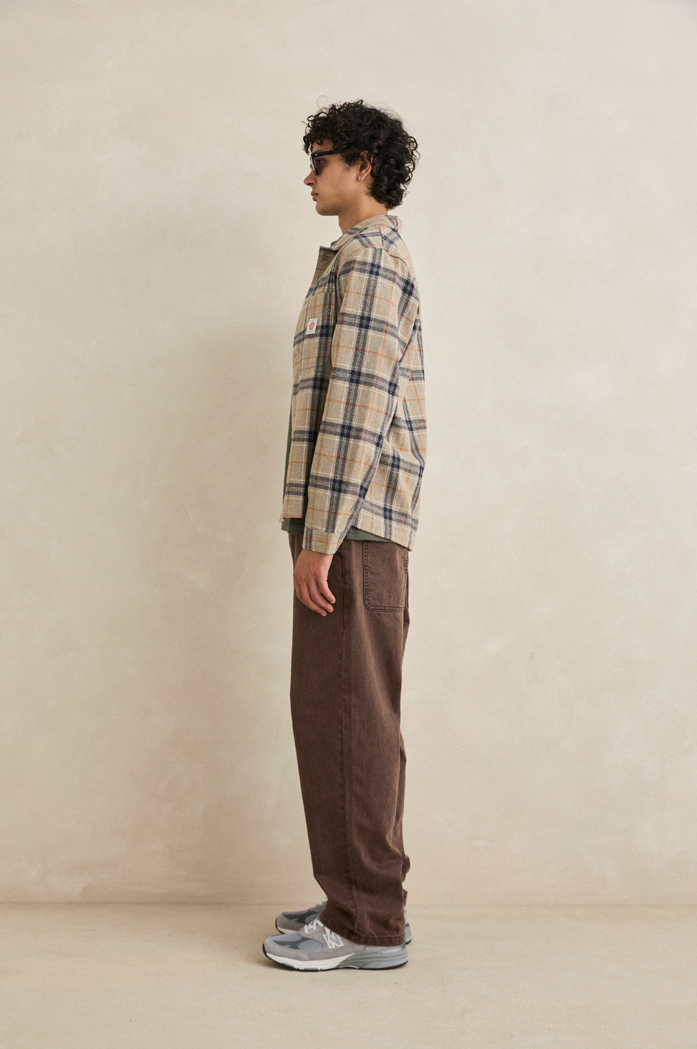 Oscar Check Long Sleeve Shirt - Stone