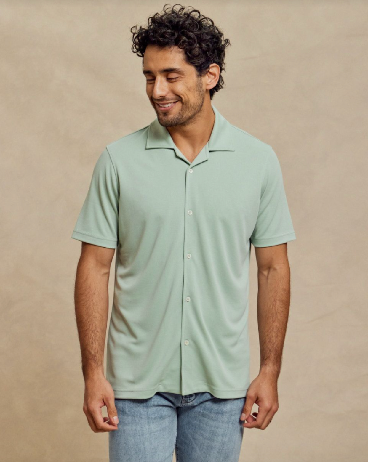 The Brody - Double Knit SS Cabana Shirt - Pine