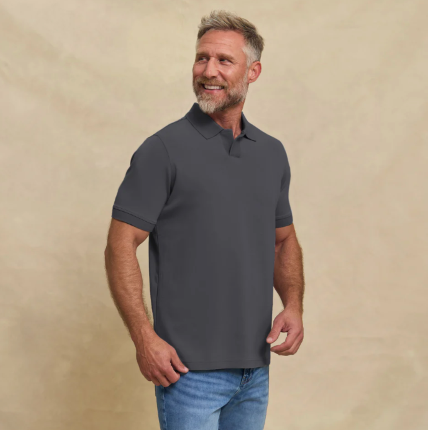 The Yates - Sand Washed Double Knit SS Polo - Smoke