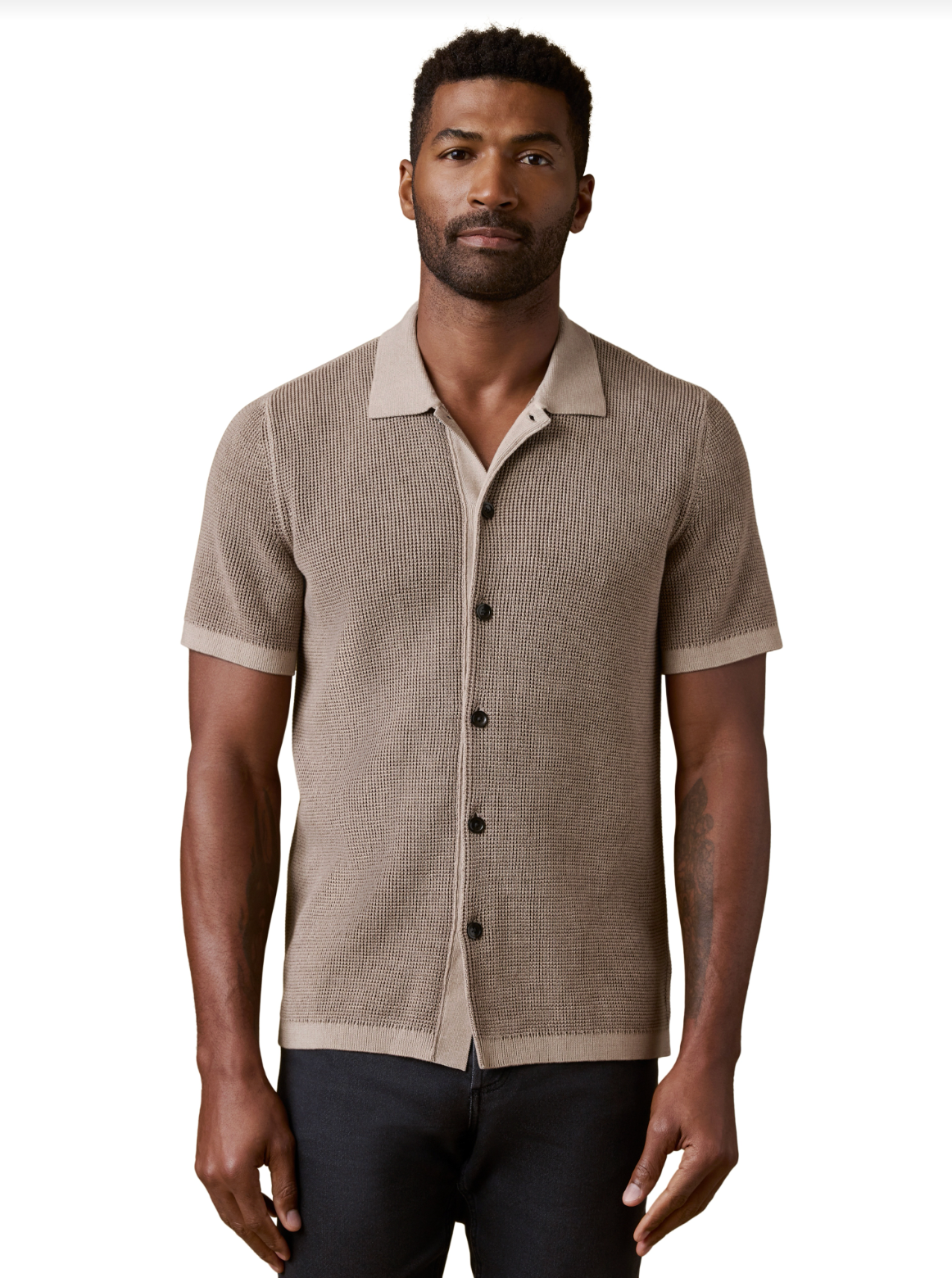 Short-Sleeve Sunwashed Sweater Shirt - Island Brown