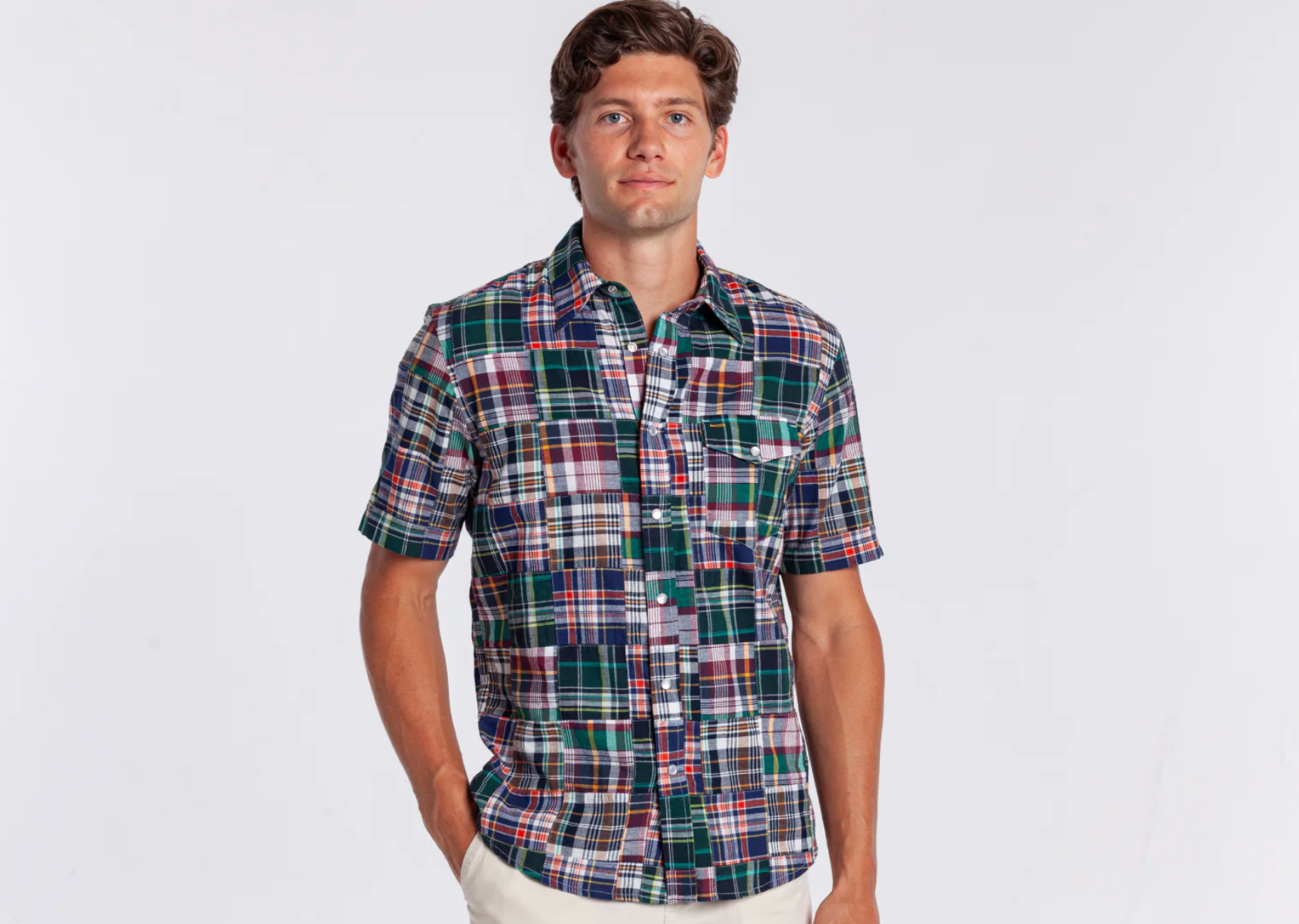 Madras Pearl Snap - Navy Multi