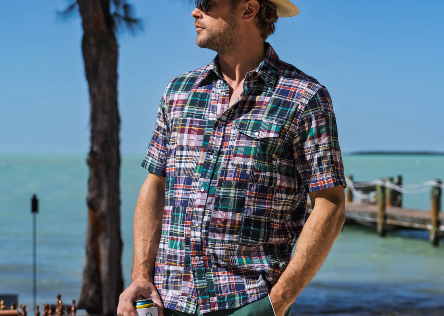 Madras Pearl Snap - Navy Multi