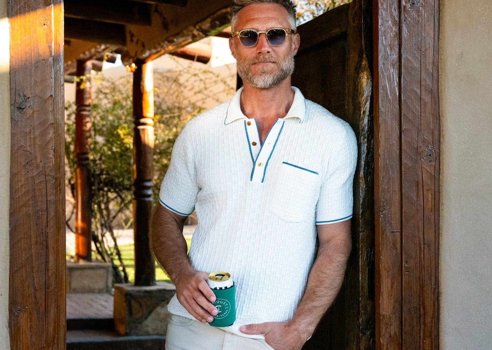 Bungalow Sweater Polo - White