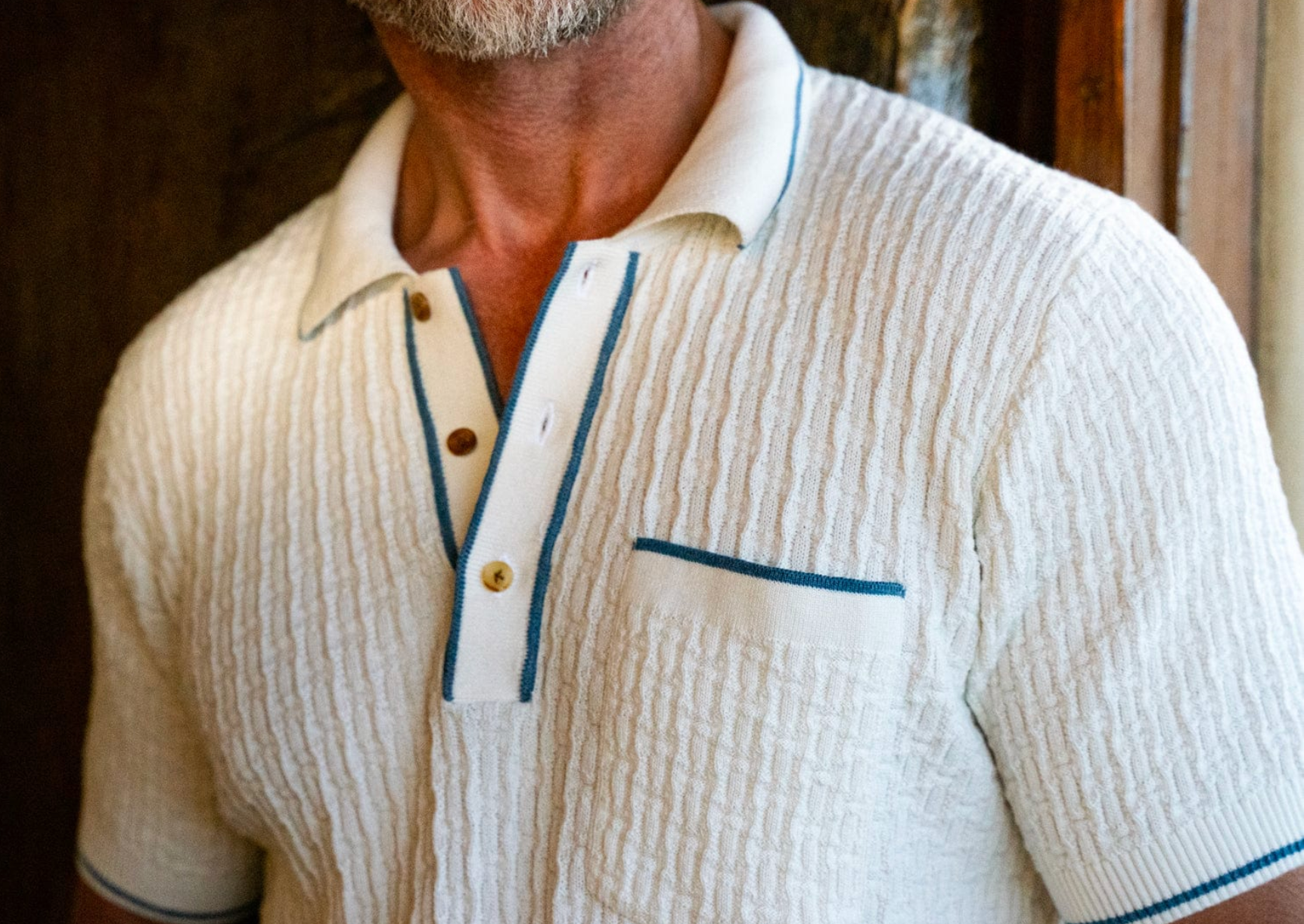Bungalow Sweater Polo - White