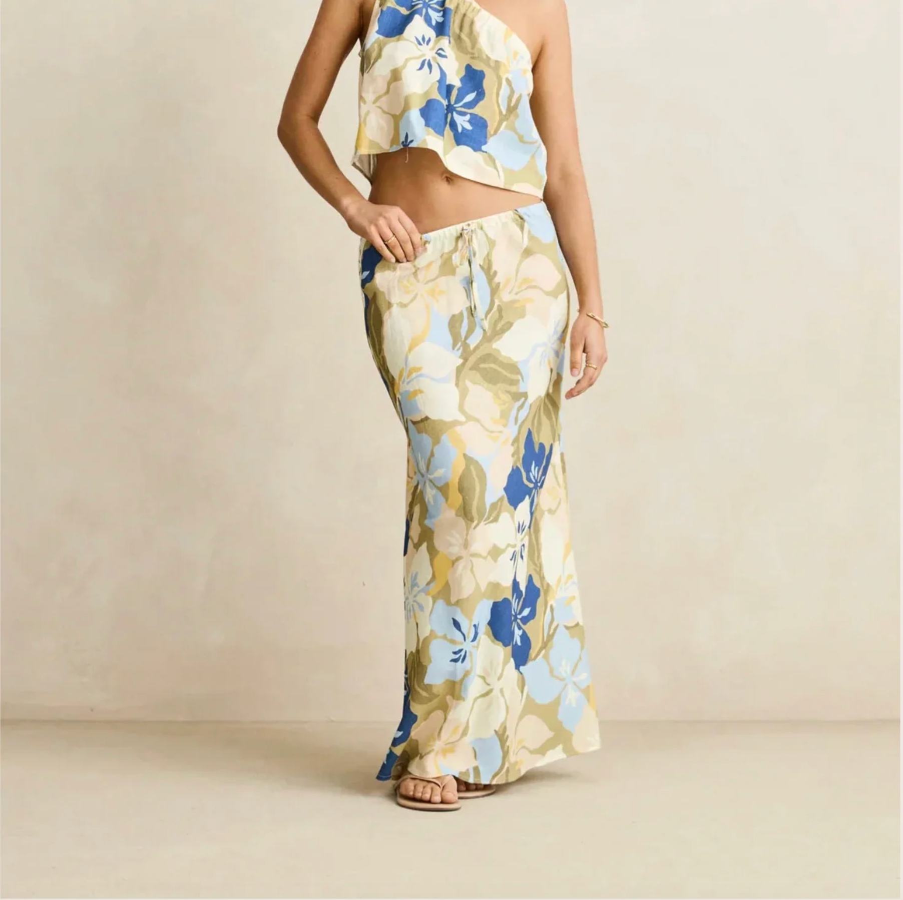 Blanca Floral Bias Cut Maxi Skirt - Olive