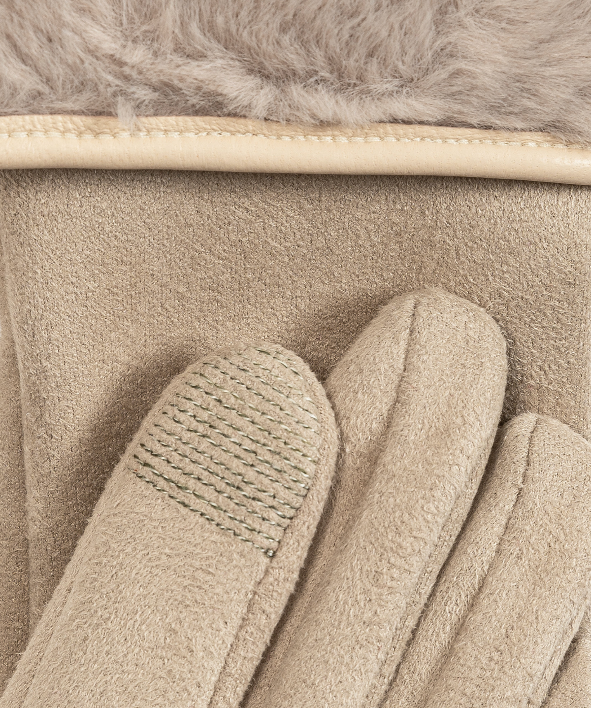 Stretch Suede Fold-Up Faux Fur Cuff Gloves - Cream