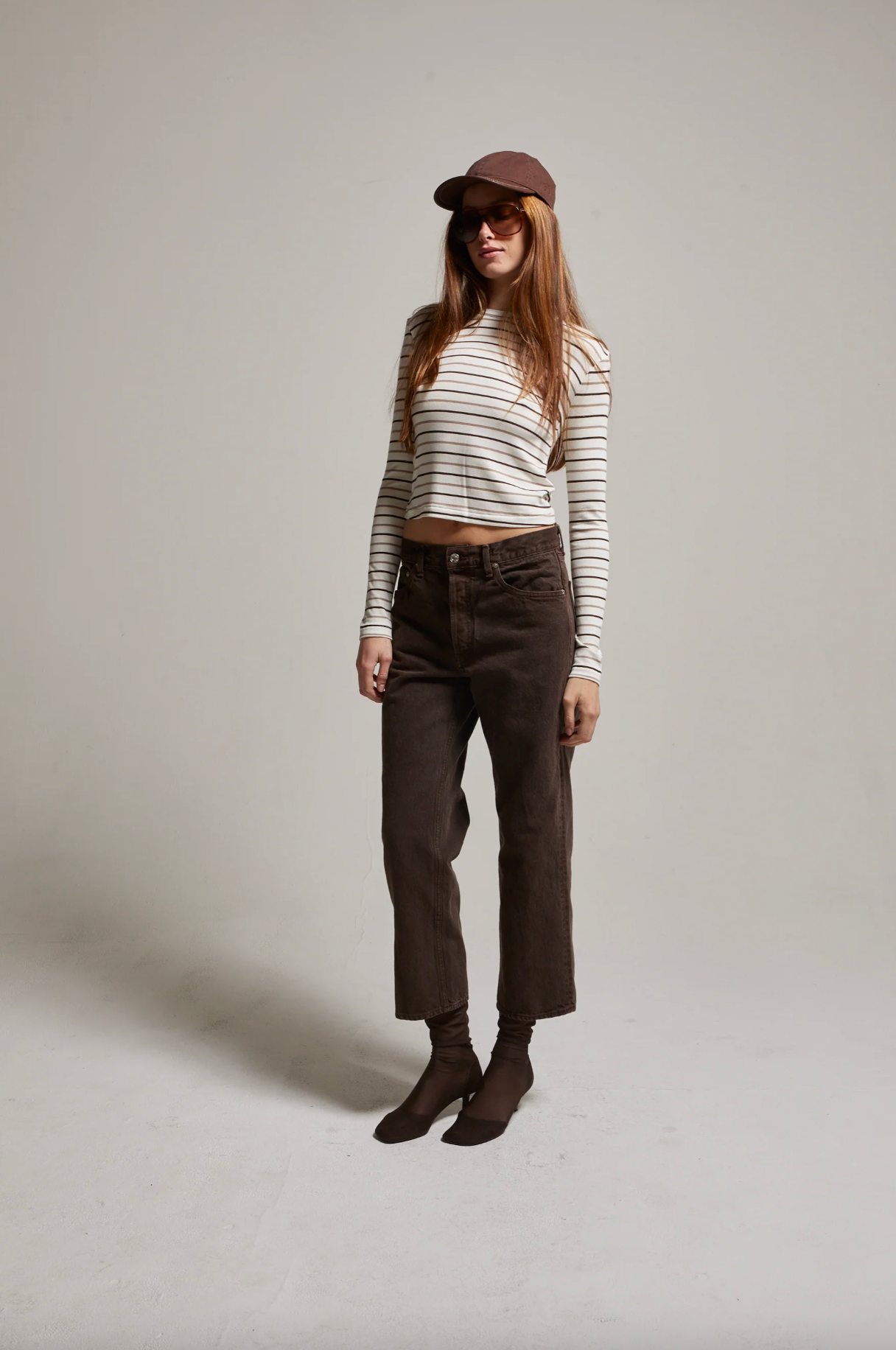 Libby Striped Longsleeve - White/Brown Stripe