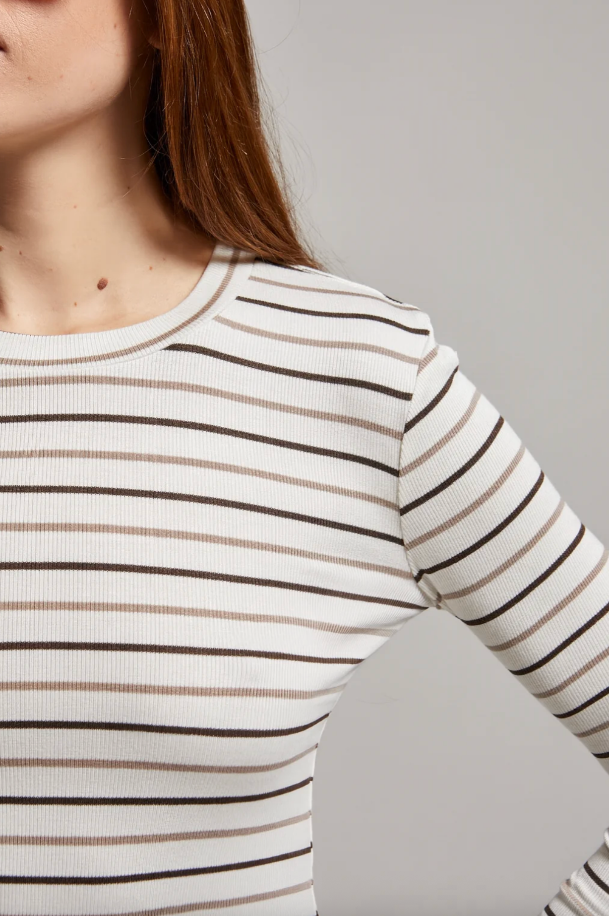 Libby Striped Longsleeve - White/Brown Stripe