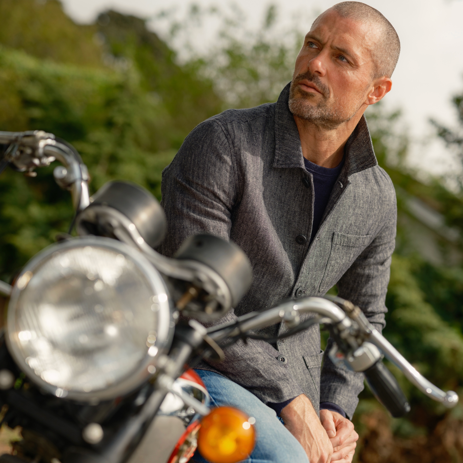 Gaudet Herringbone French Chore Jacket - Navy Herringbone